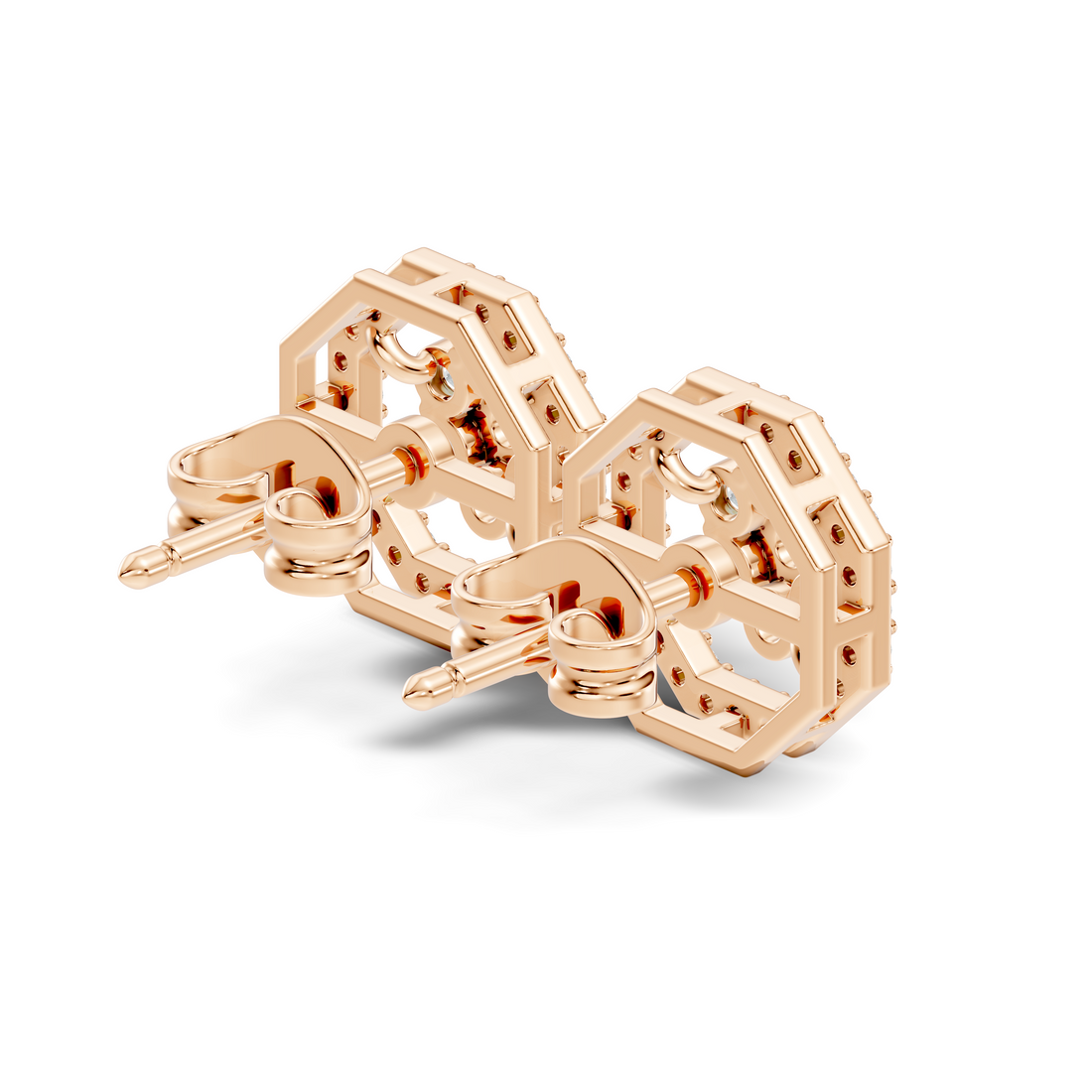 Round Diamond Flower Cluster & Octagon Geometric Halo Stud