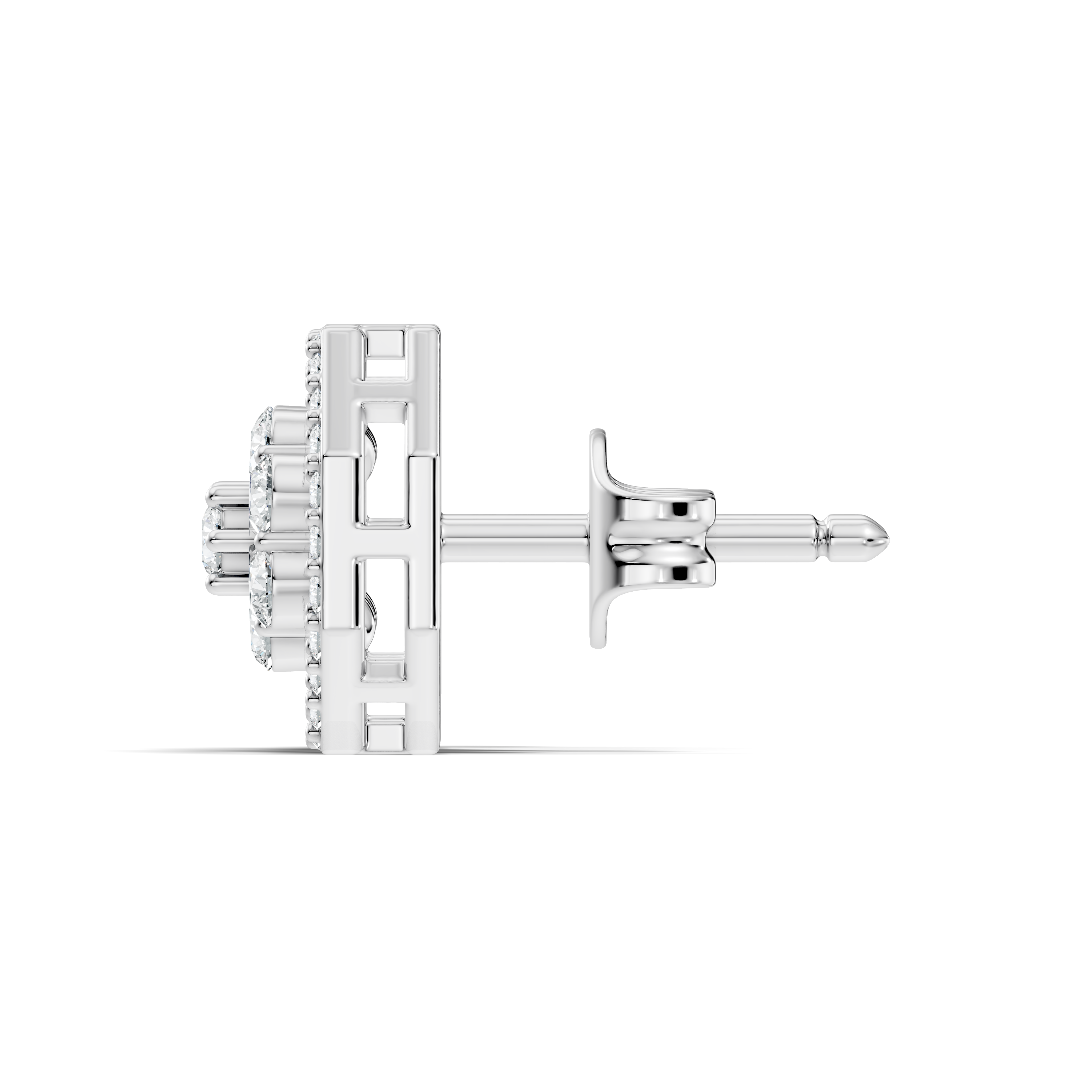 Round Diamond Flower Cluster & Octagon Geometric Halo Stud