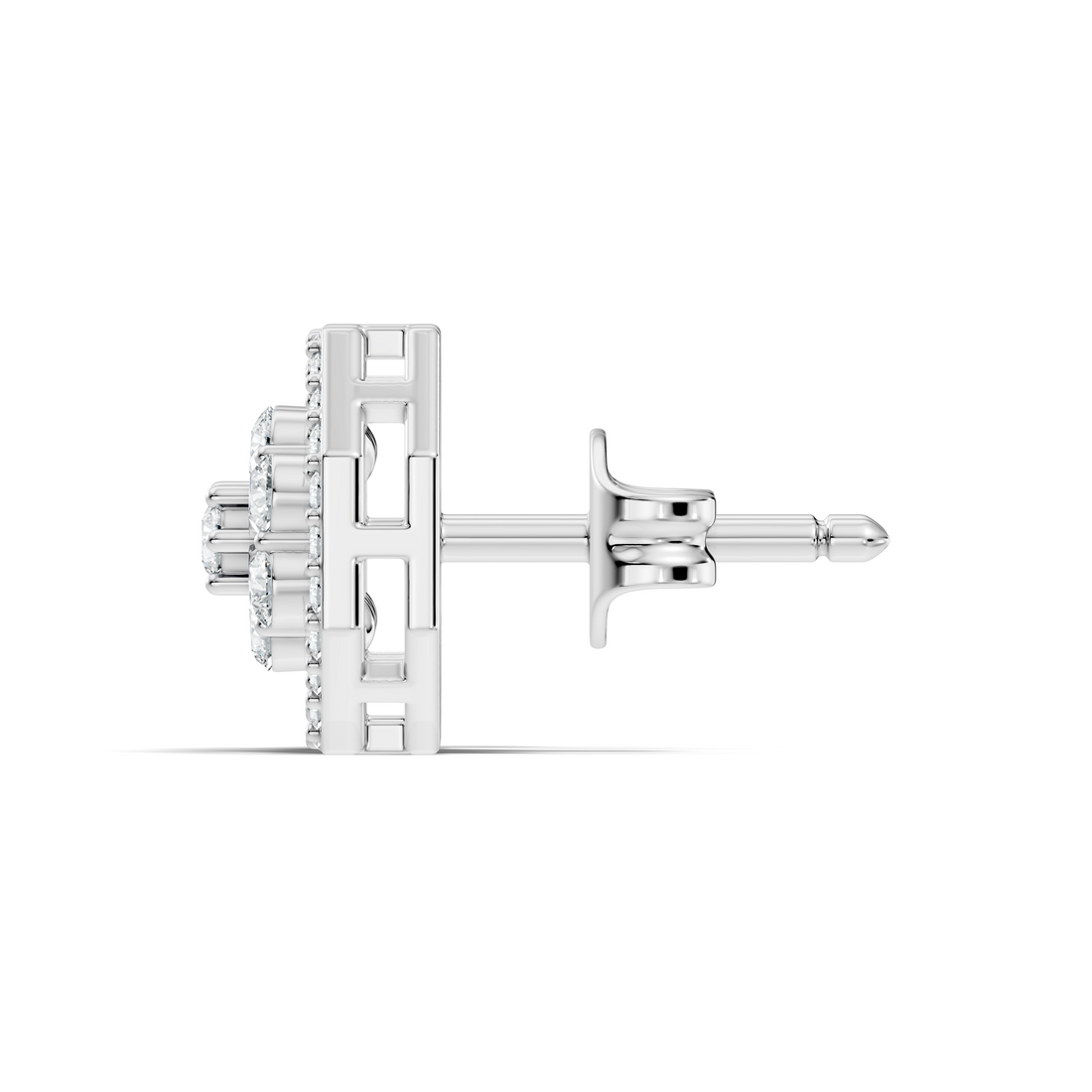 Round Diamond Flower Cluster & Octagon Geometric Halo Stud
