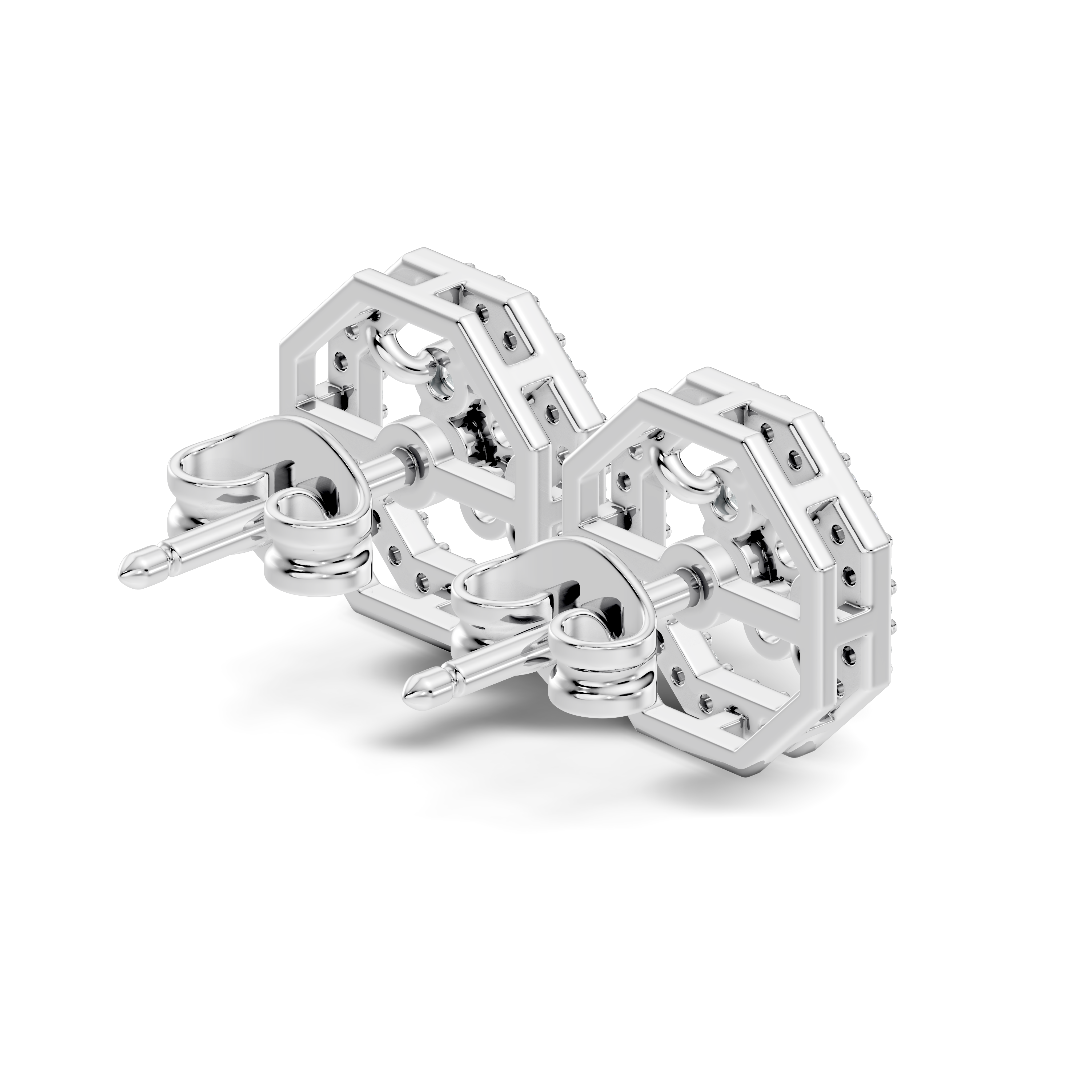 Round Diamond Flower Cluster & Octagon Geometric Halo Stud