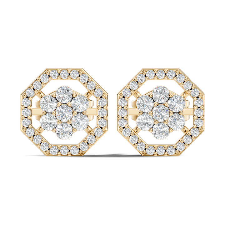 Round Diamond Flower Cluster & Octagon Geometric Halo Stud
