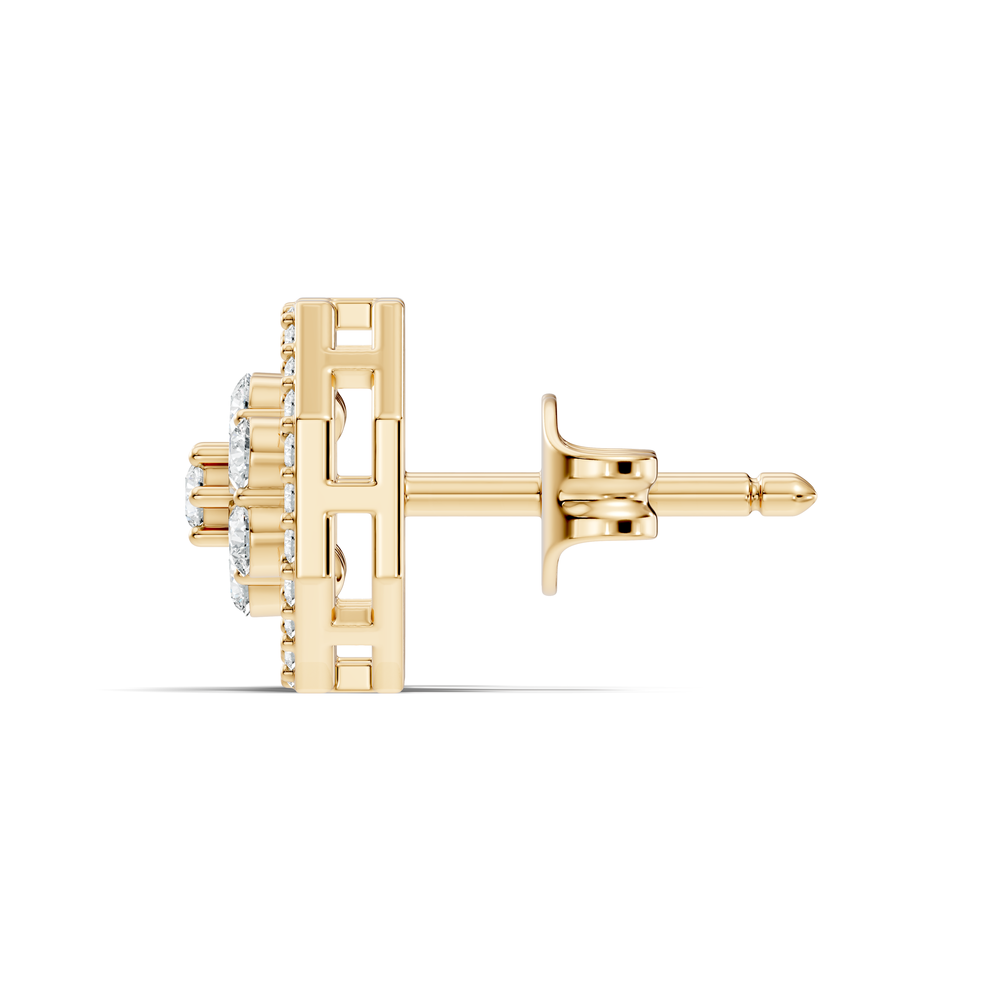 Round Diamond Flower Cluster & Octagon Geometric Halo Stud