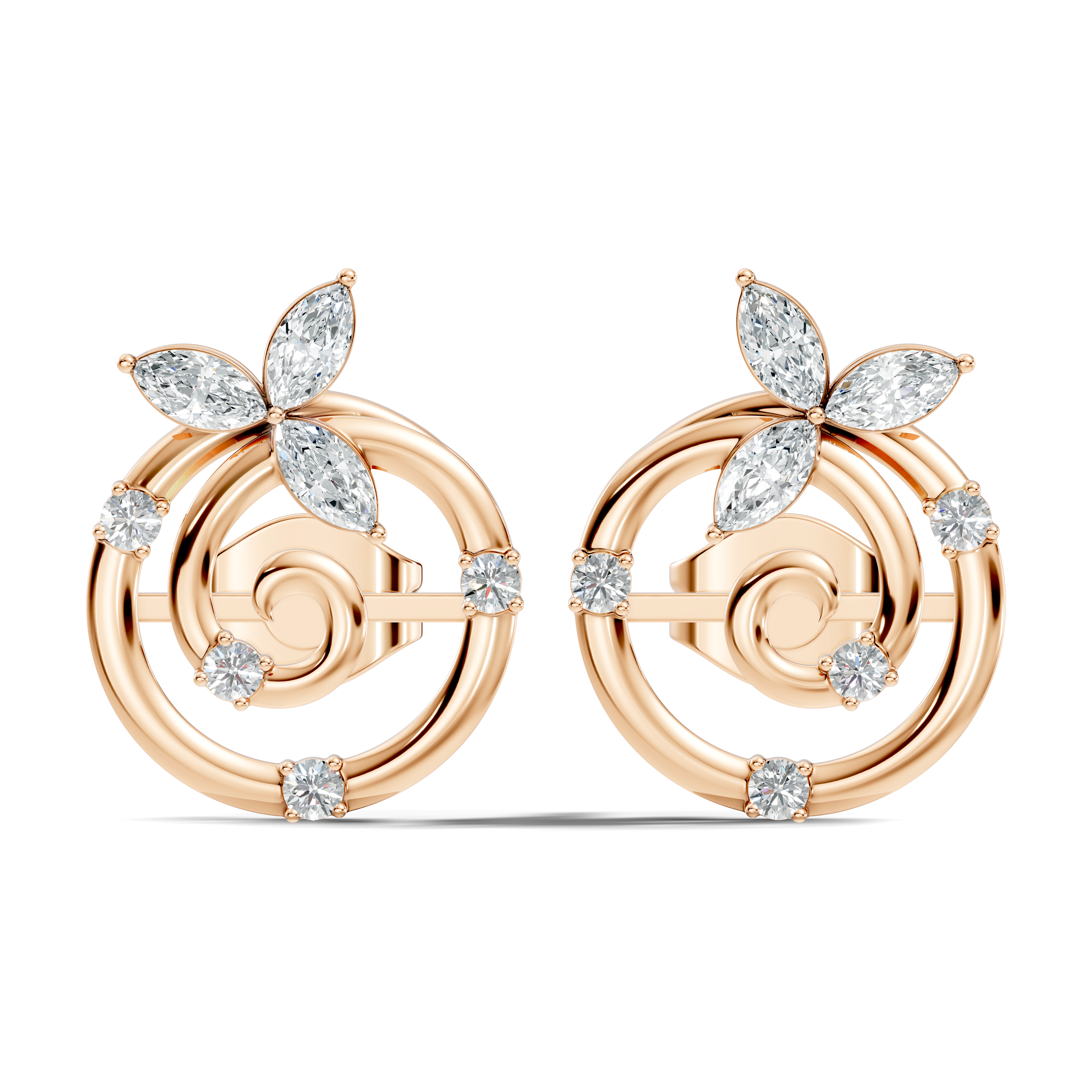 Marquise Floral Crown & Spiral Swirl Diamond Stud