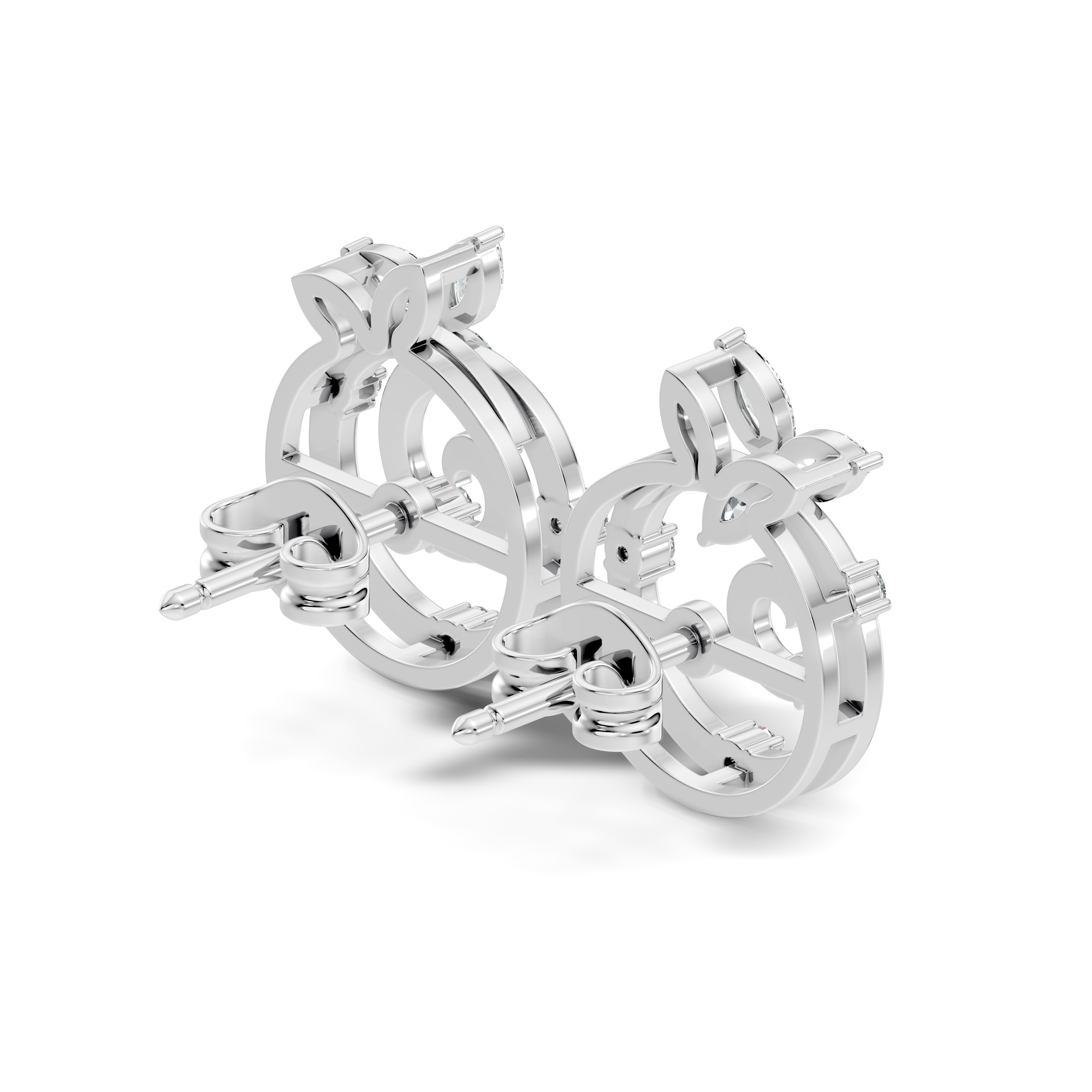 Marquise Floral Crown & Spiral Swirl Diamond Stud