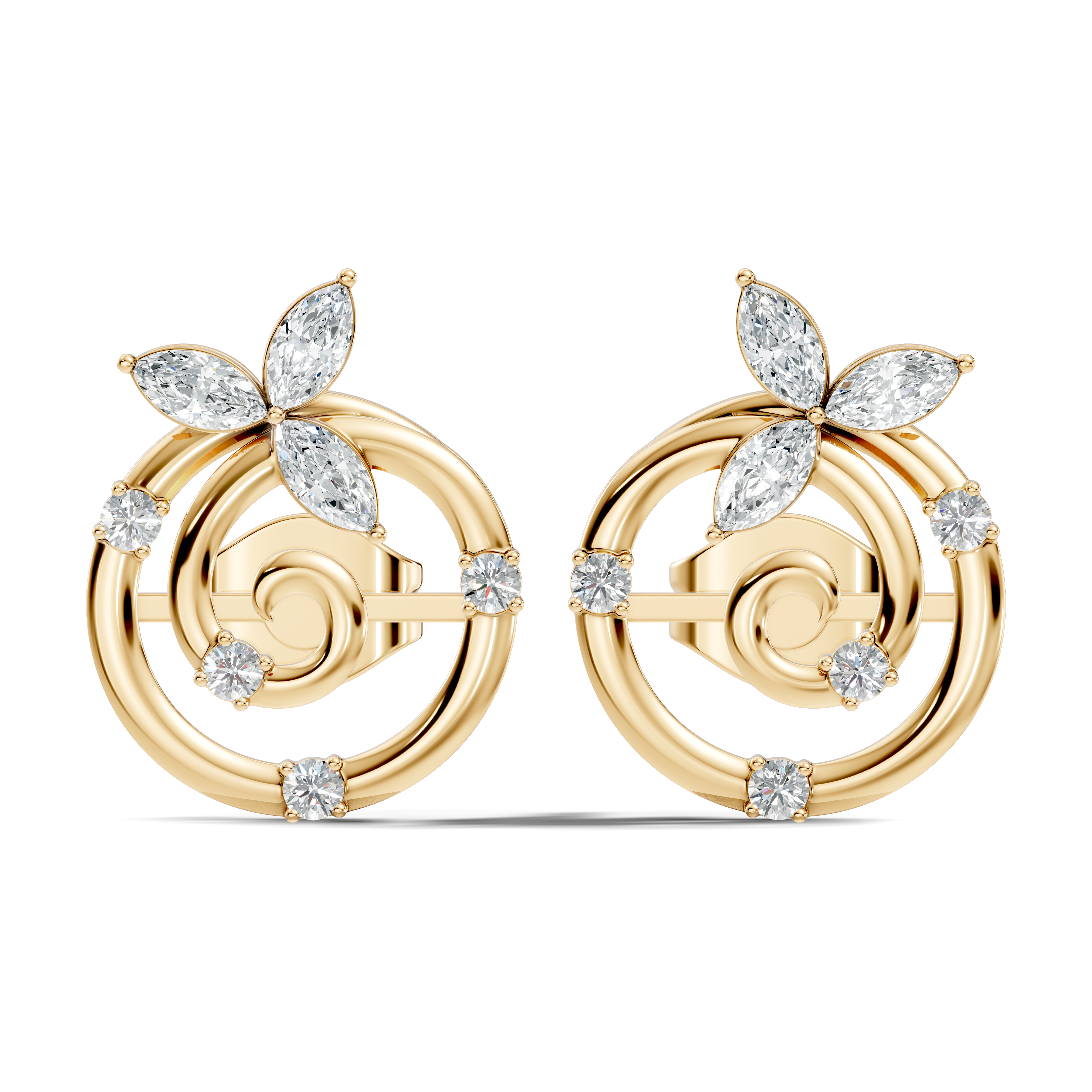 Marquise Floral Crown & Spiral Swirl Diamond Stud