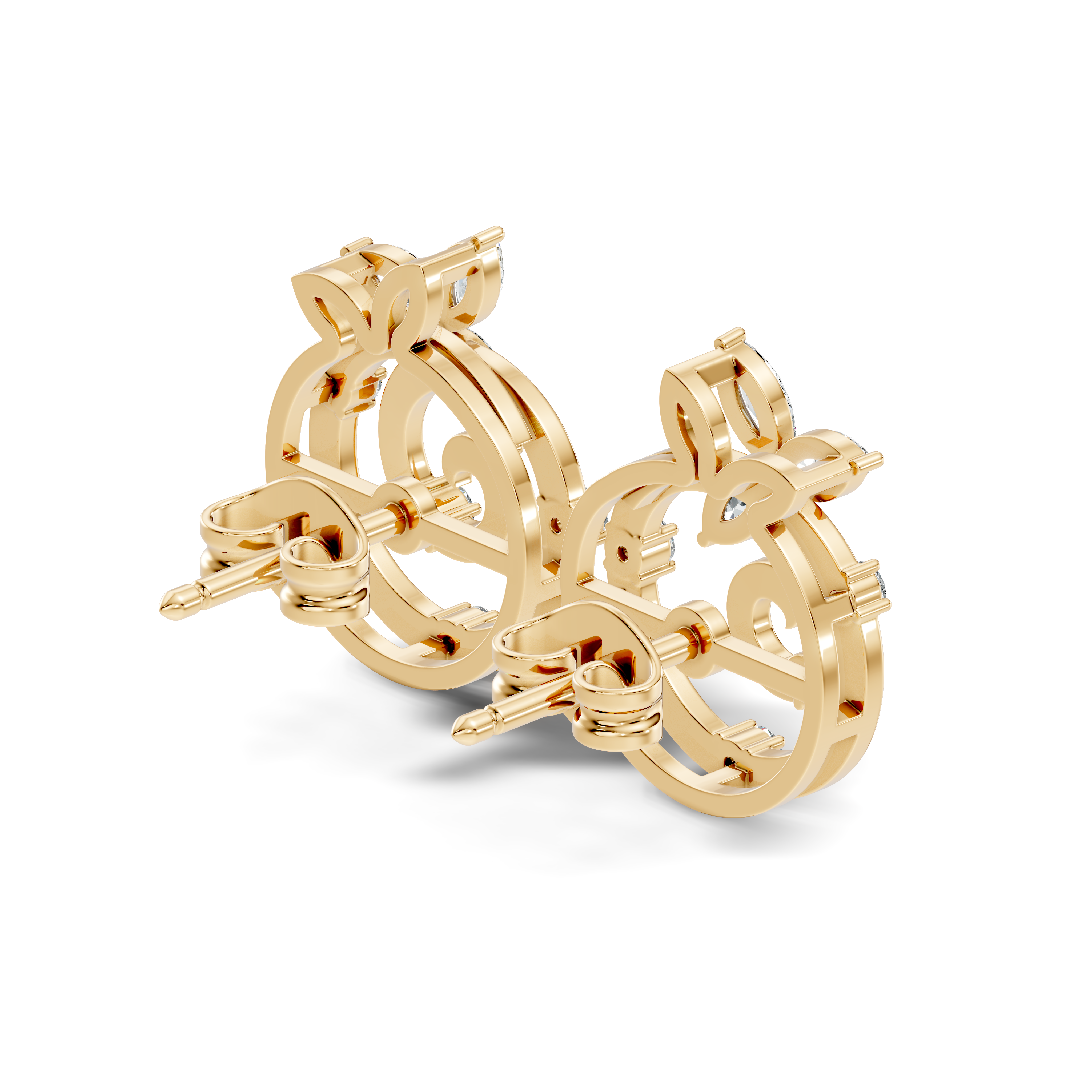Marquise Floral Crown & Spiral Swirl Diamond Stud
