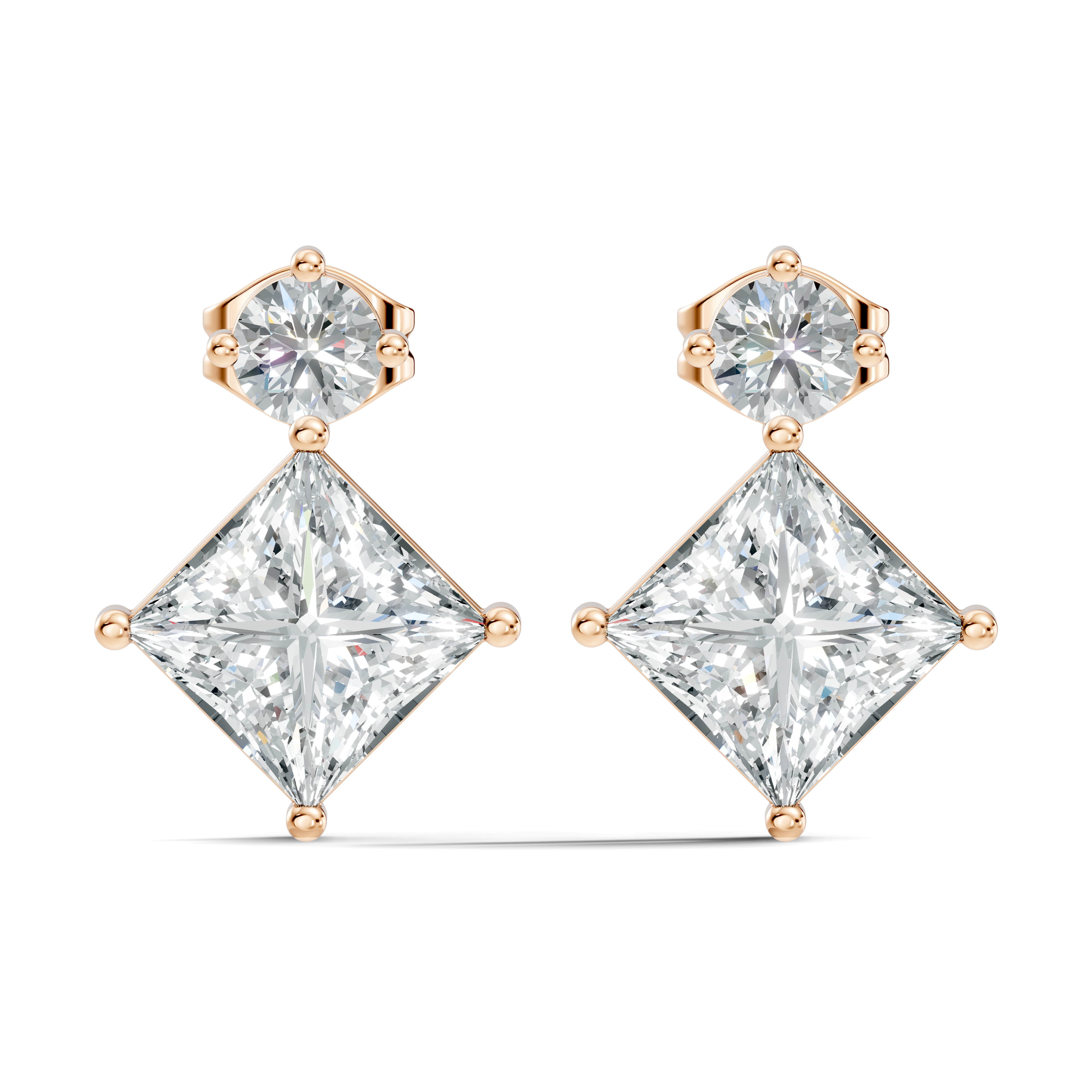 Princess Cut Kite & Round Accent Diamond Stud