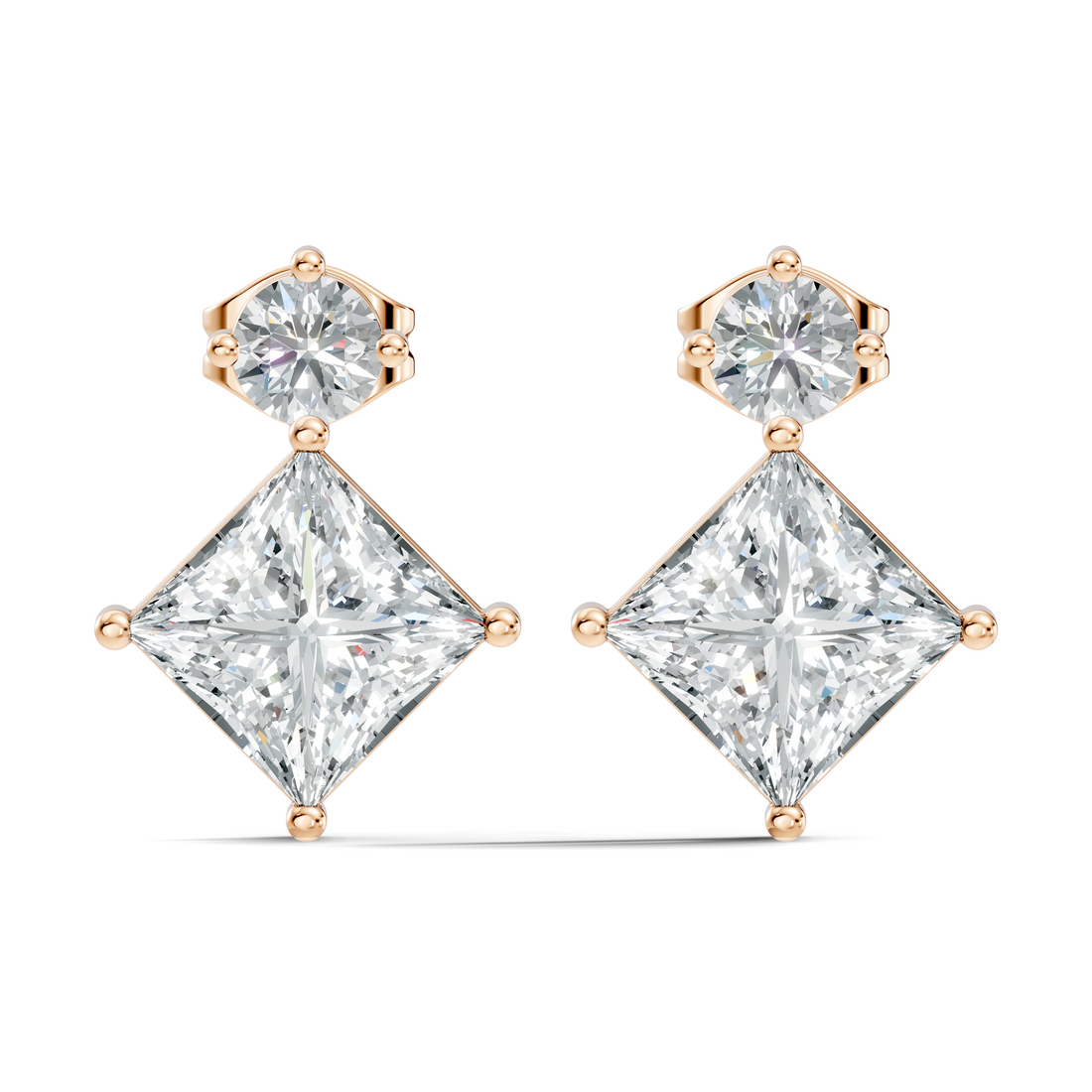 Princess Cut Kite & Round Accent Diamond Stud