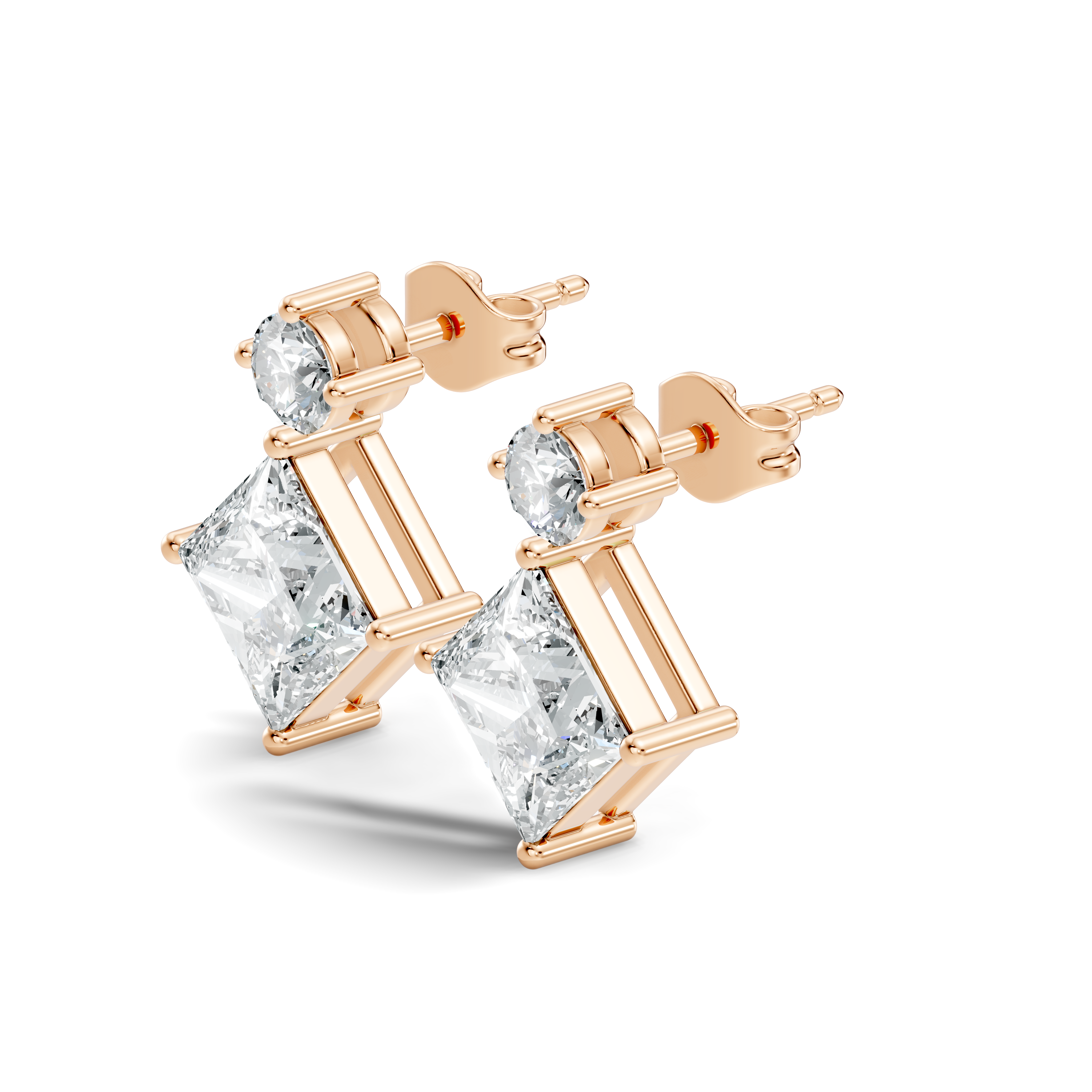 Princess Cut Kite & Round Accent Diamond Stud