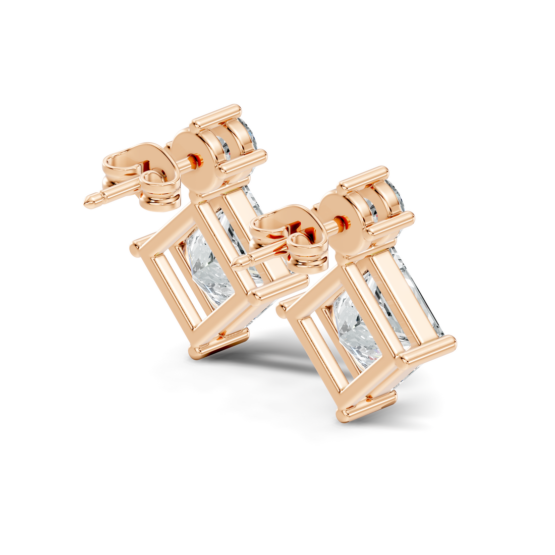 Princess Cut Kite & Round Accent Diamond Stud