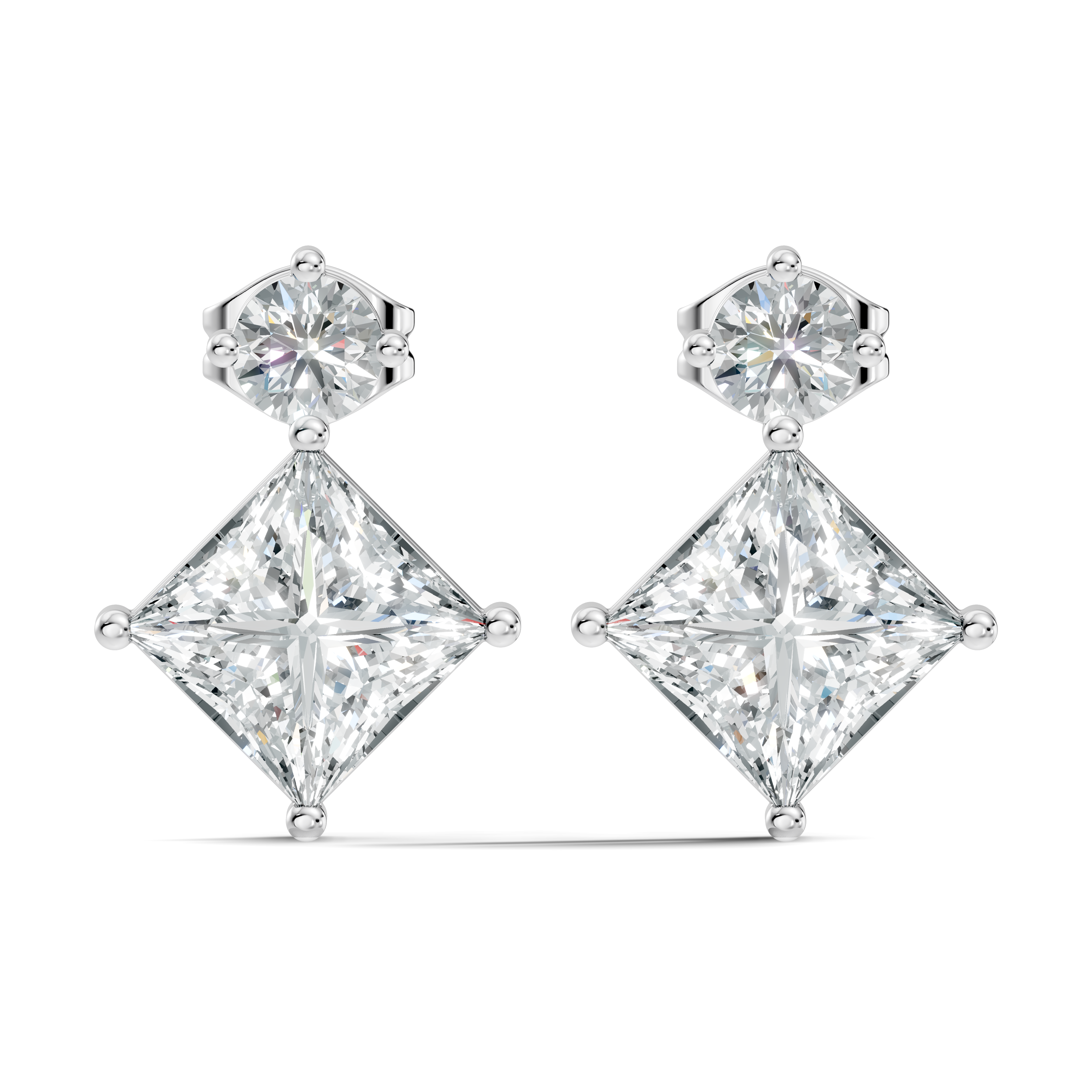 Princess Cut Kite & Round Accent Diamond Stud