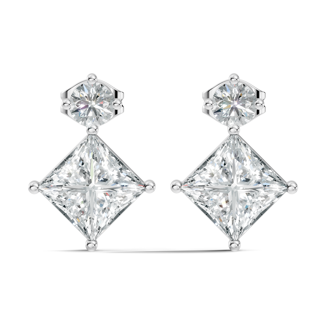 Princess Cut Kite & Round Accent Diamond Stud