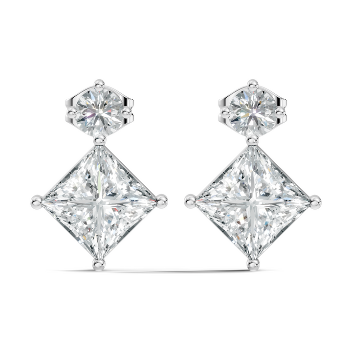 Princess Cut Kite & Round Accent Diamond Stud