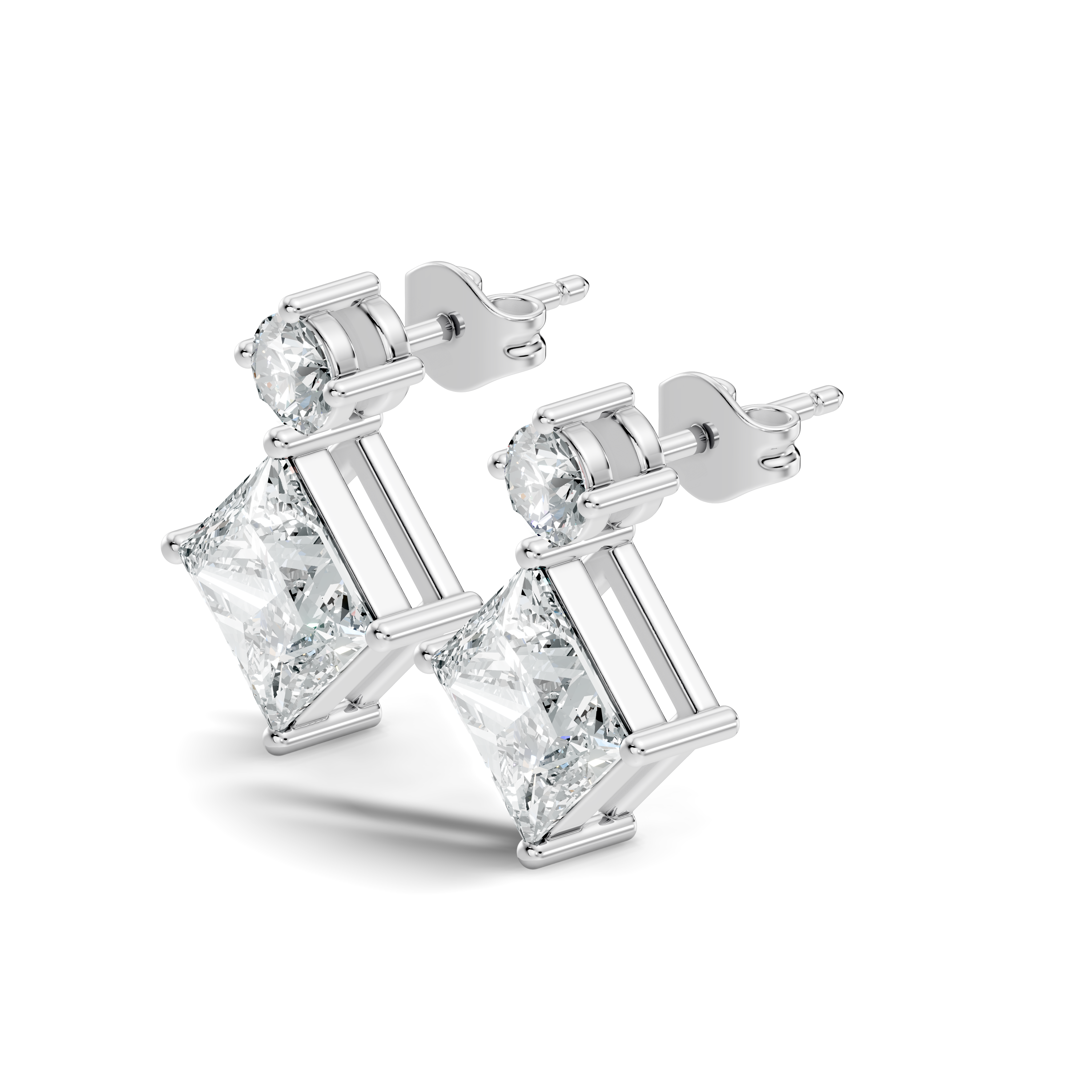 Princess Cut Kite & Round Accent Diamond Stud