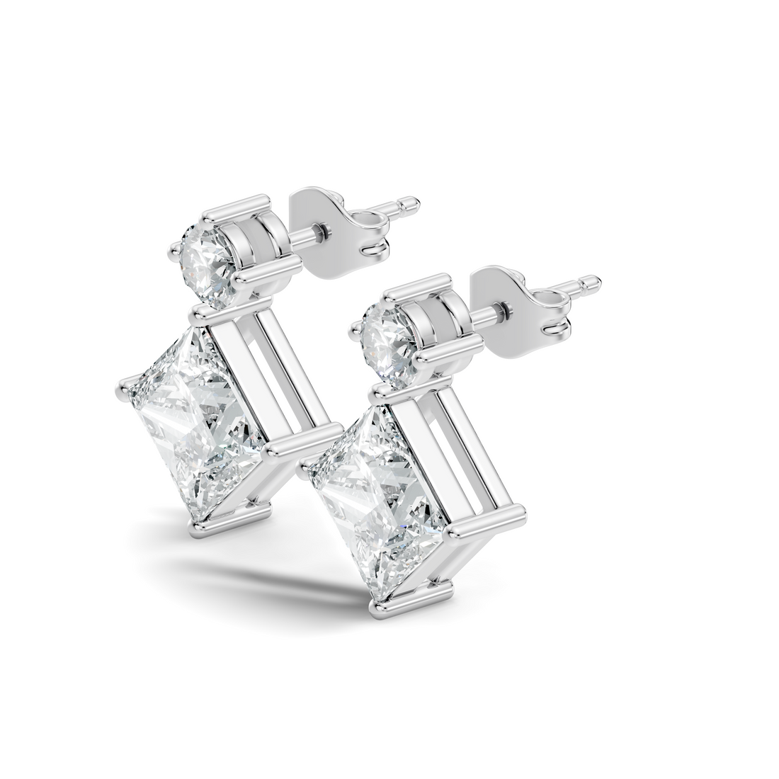 Princess Cut Kite & Round Accent Diamond Stud