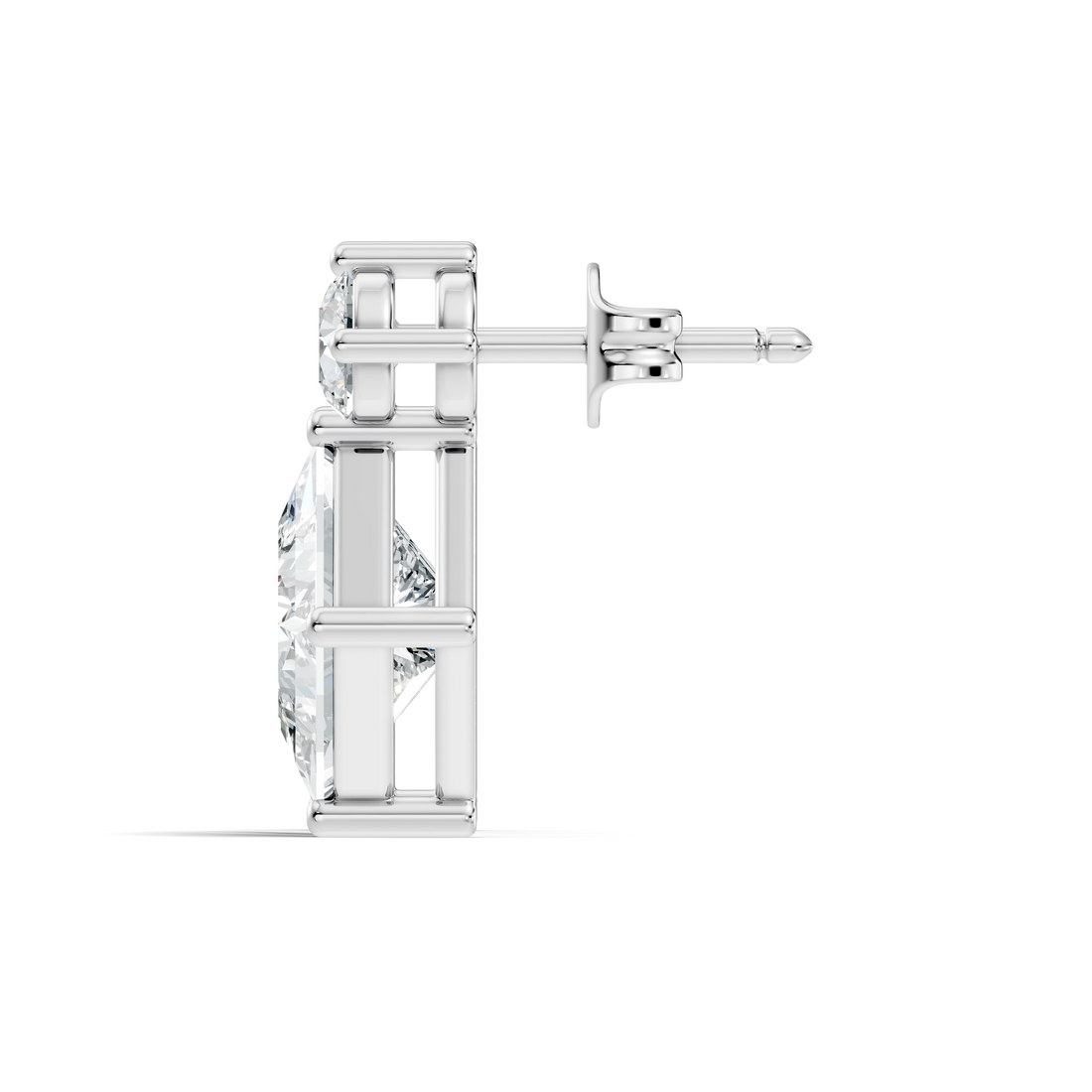 Princess Cut Kite & Round Accent Diamond Stud