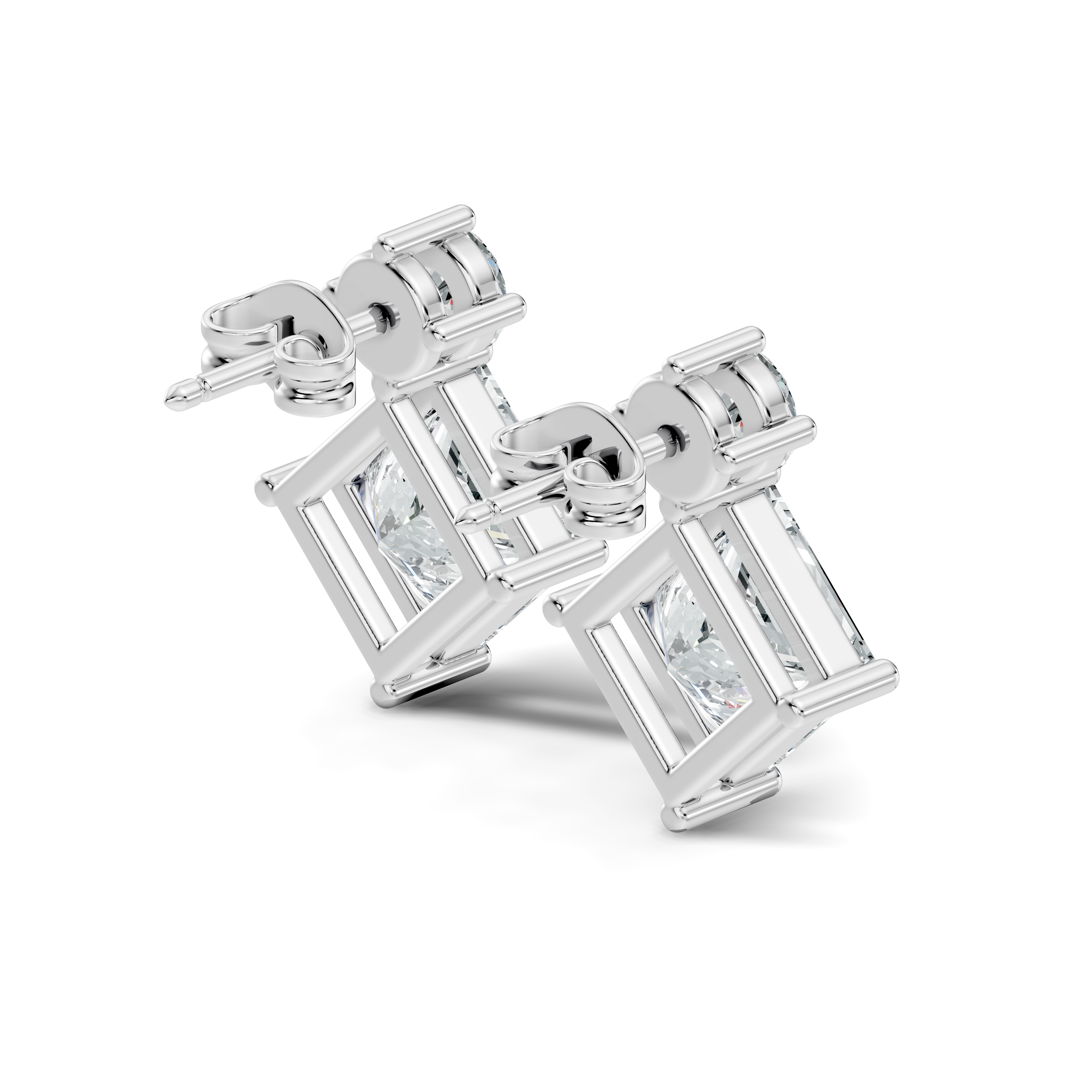 Princess Cut Kite & Round Accent Diamond Stud