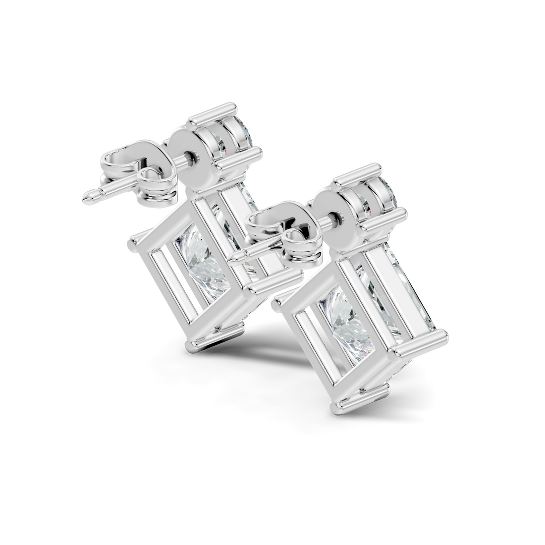Princess Cut Kite & Round Accent Diamond Stud