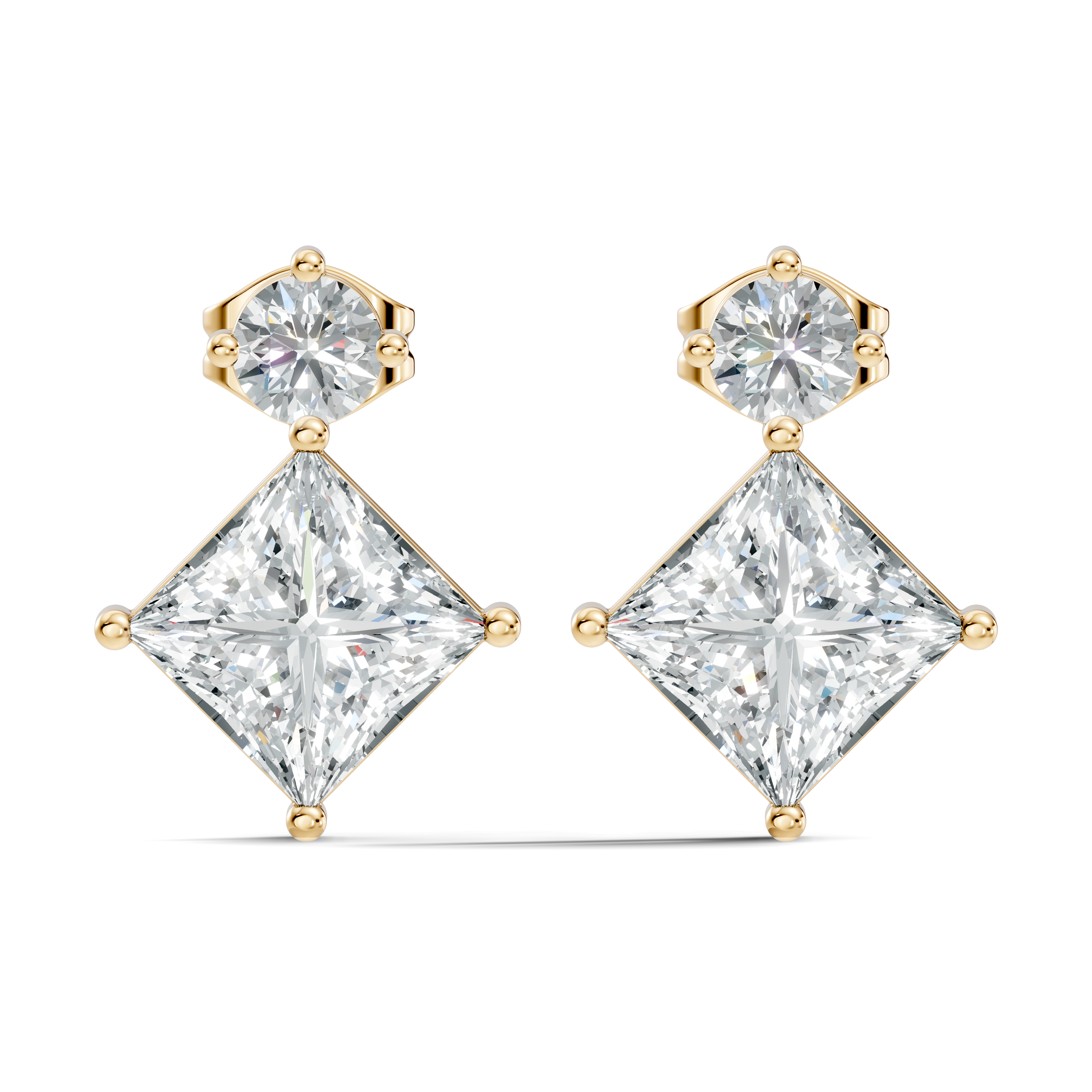 Princess Cut Kite & Round Accent Diamond Stud