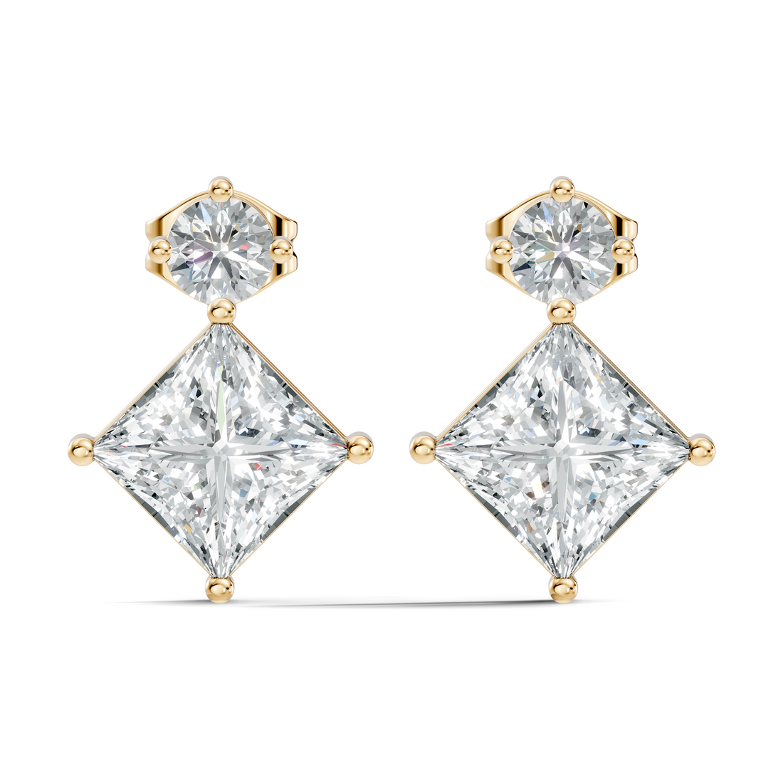 Princess Cut Kite & Round Accent Diamond Stud
