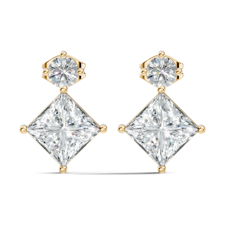 Princess Cut Kite & Round Accent Diamond Stud