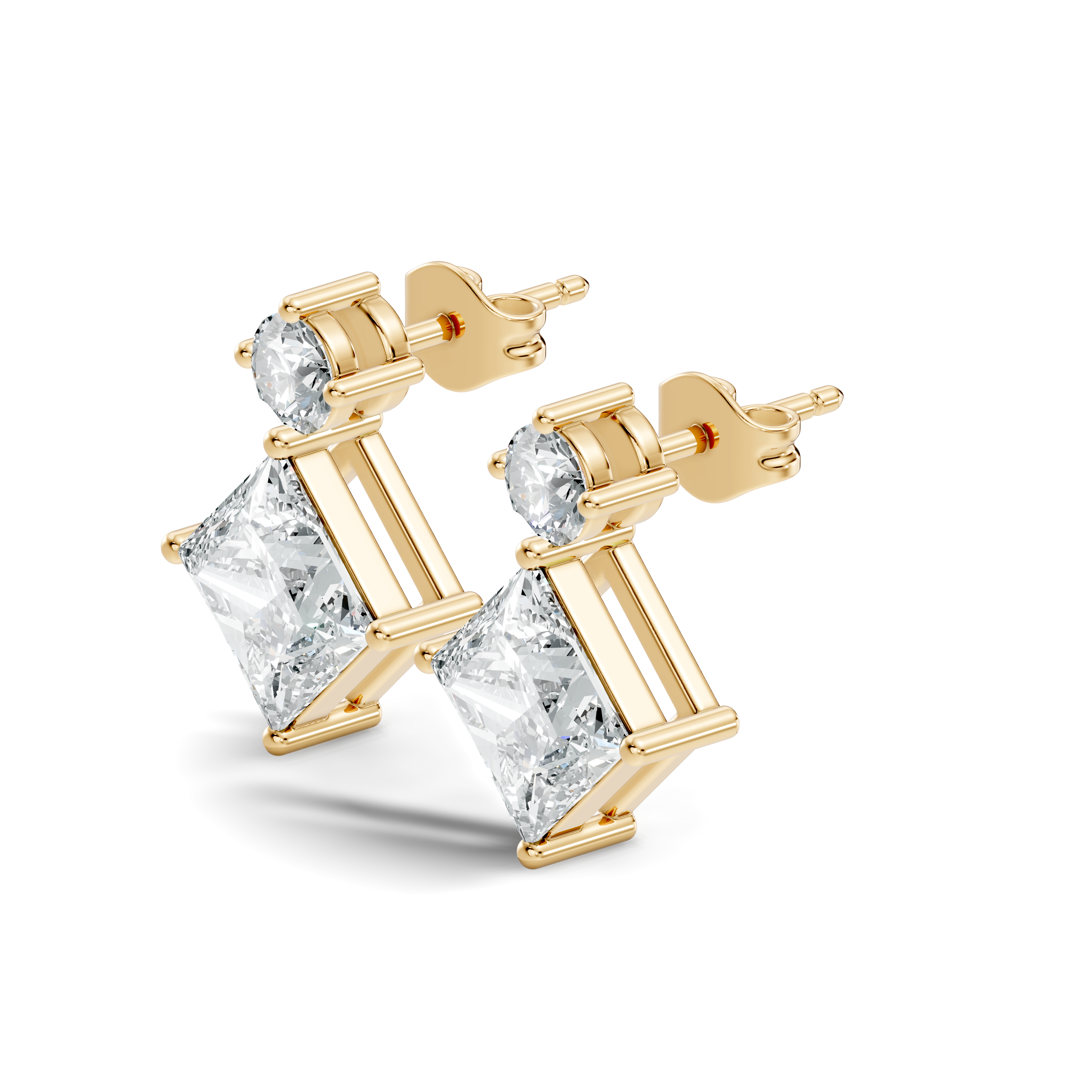 Princess Cut Kite & Round Accent Diamond Stud
