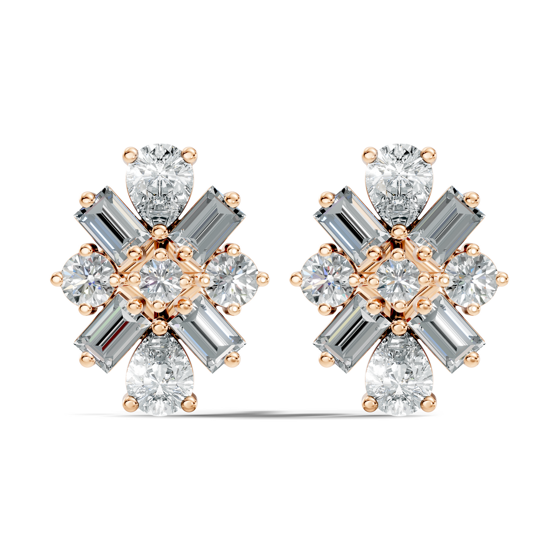 Multi-Shape Pear, Baguette & Round Diamond Cluster Stud