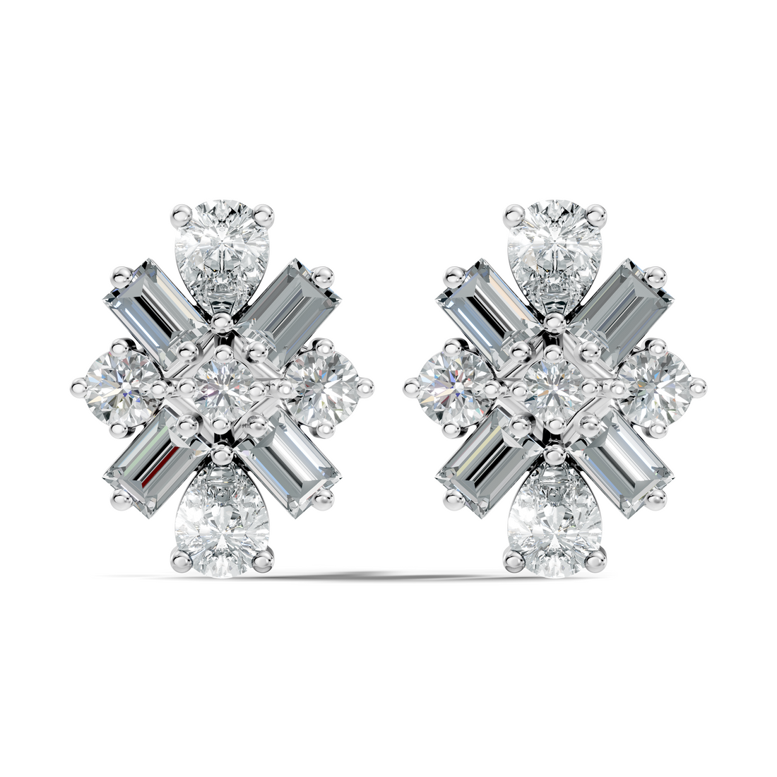 Multi-Shape Pear, Baguette & Round Diamond Cluster Stud
