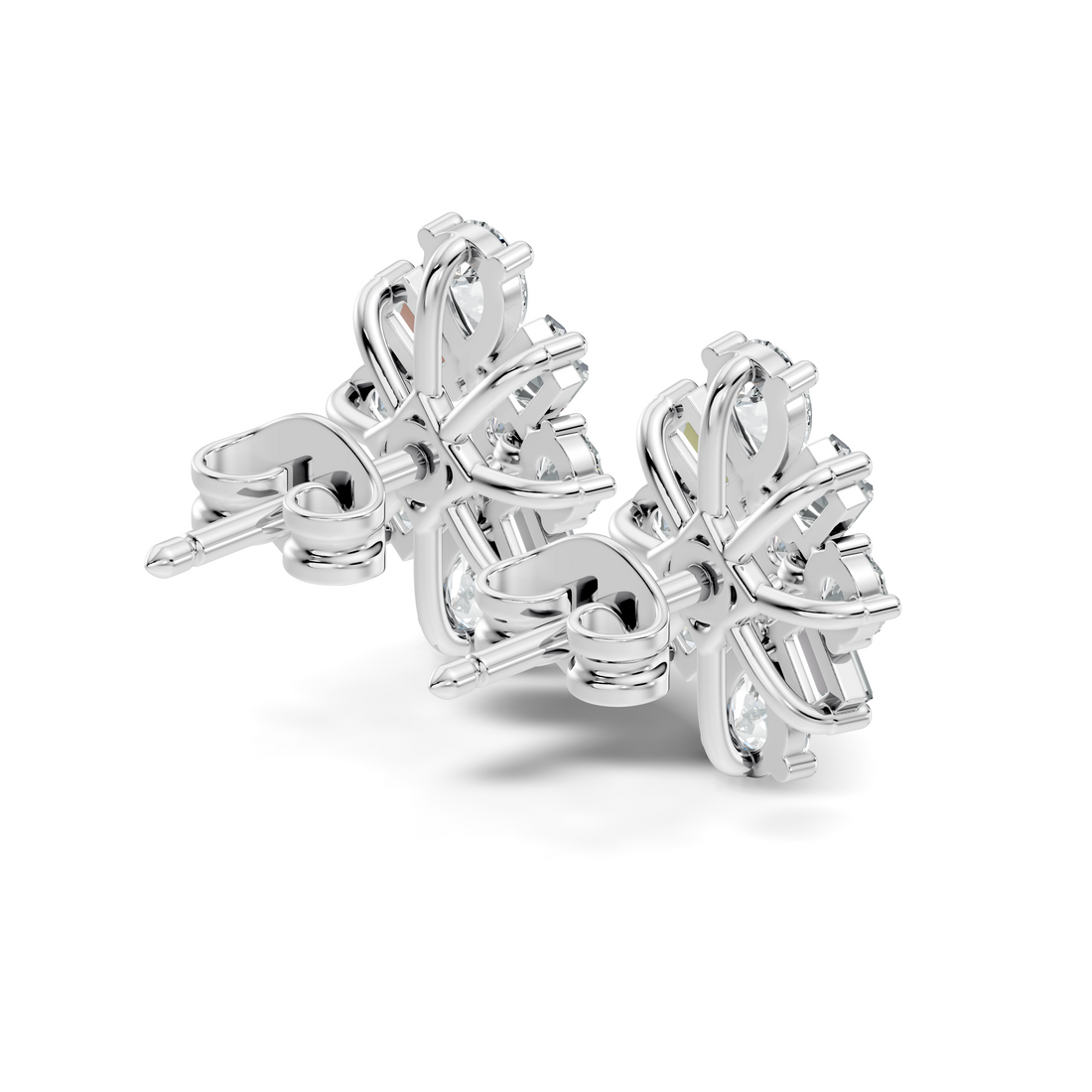 Multi-Shape Pear, Baguette & Round Diamond Cluster Stud