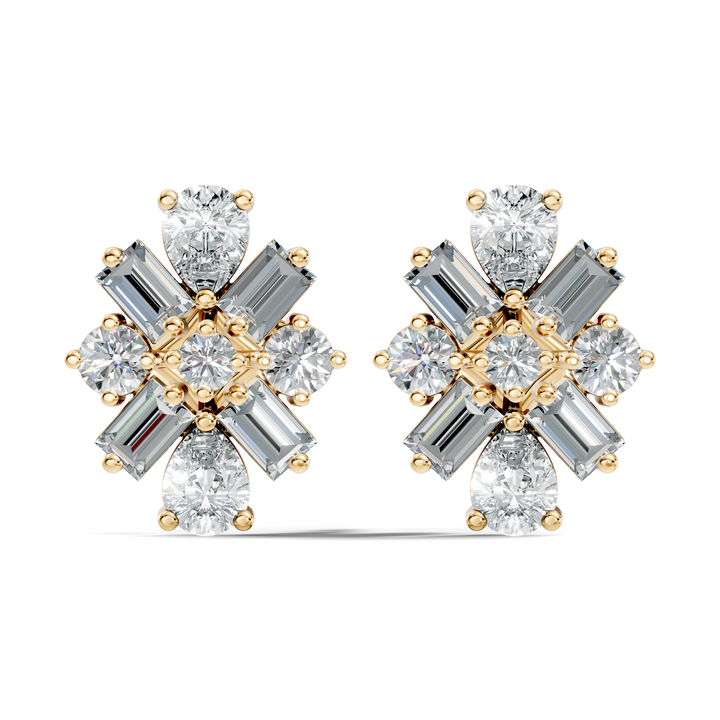 Multi-Shape Pear, Baguette & Round Diamond Cluster Stud