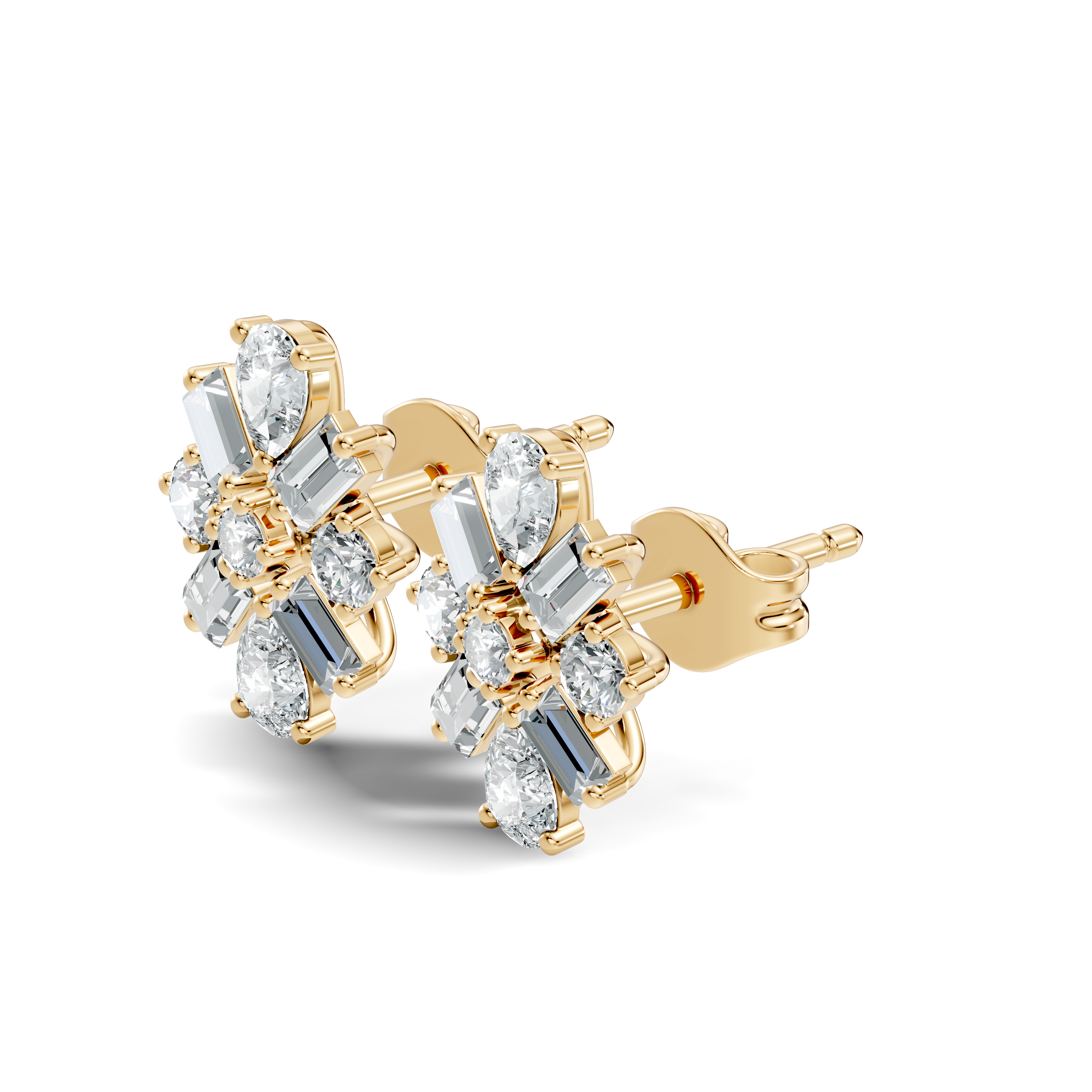 Multi-Shape Pear, Baguette & Round Diamond Cluster Stud