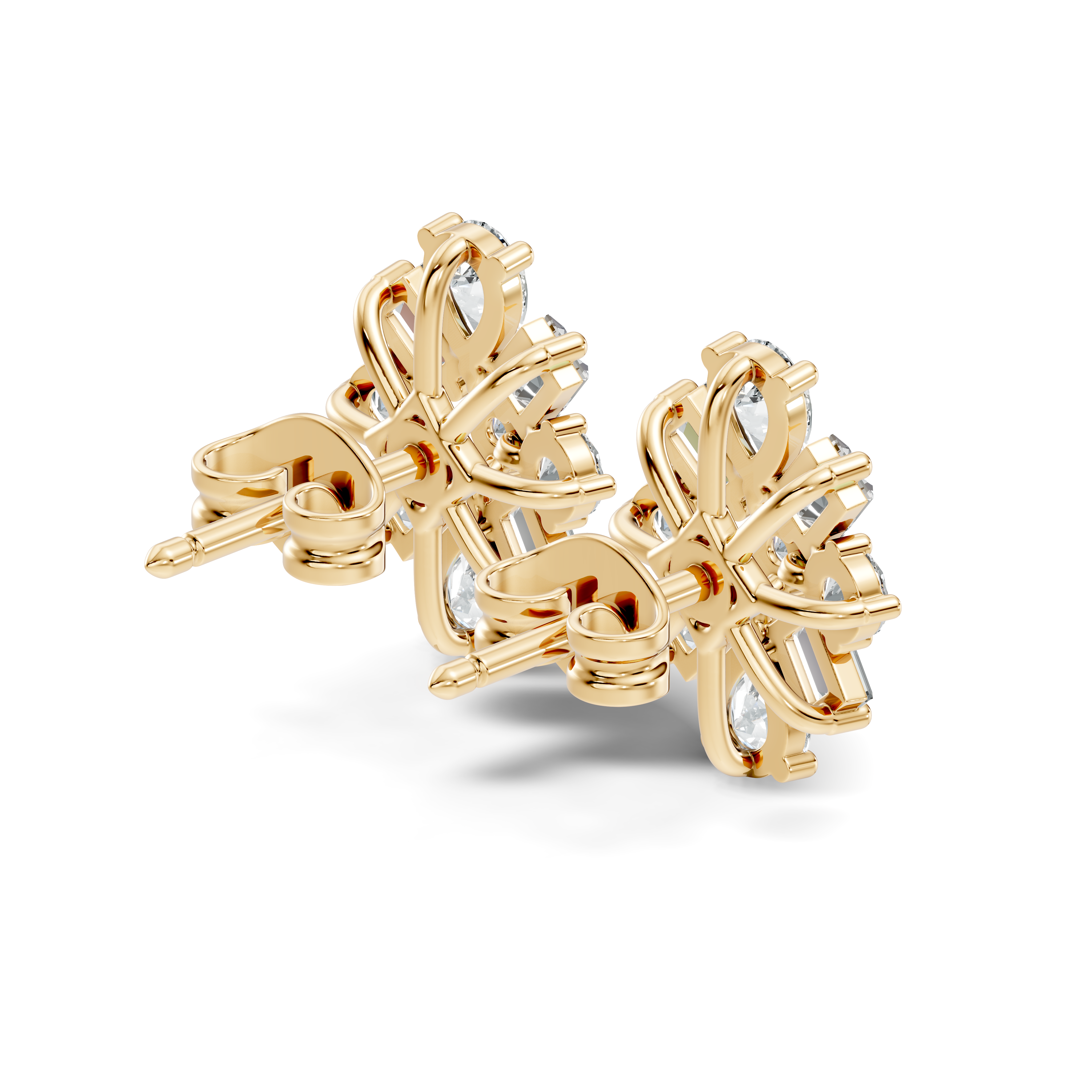 Multi-Shape Pear, Baguette & Round Diamond Cluster Stud