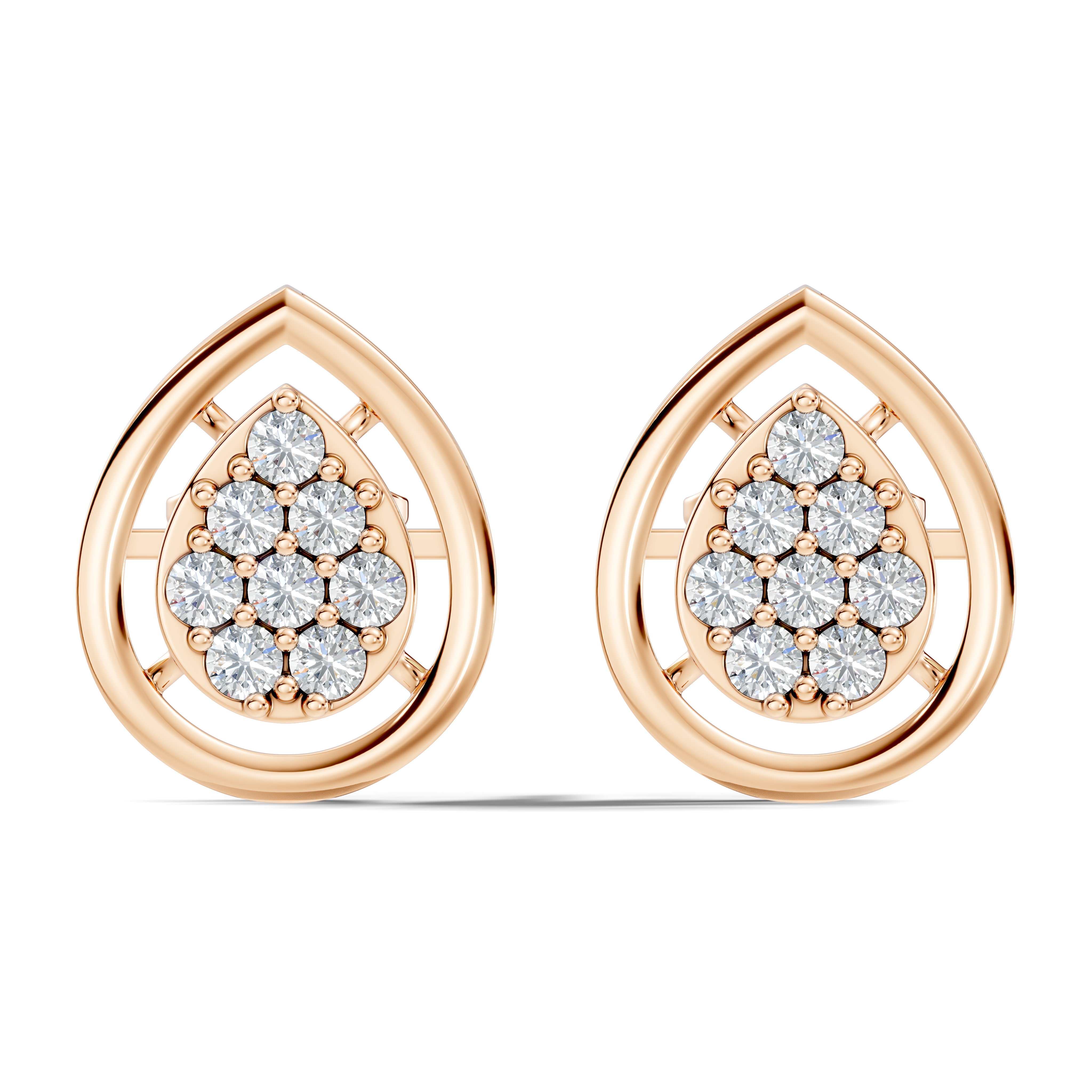 Pear-Shaped Open Frame & Diamond Cluster Stud