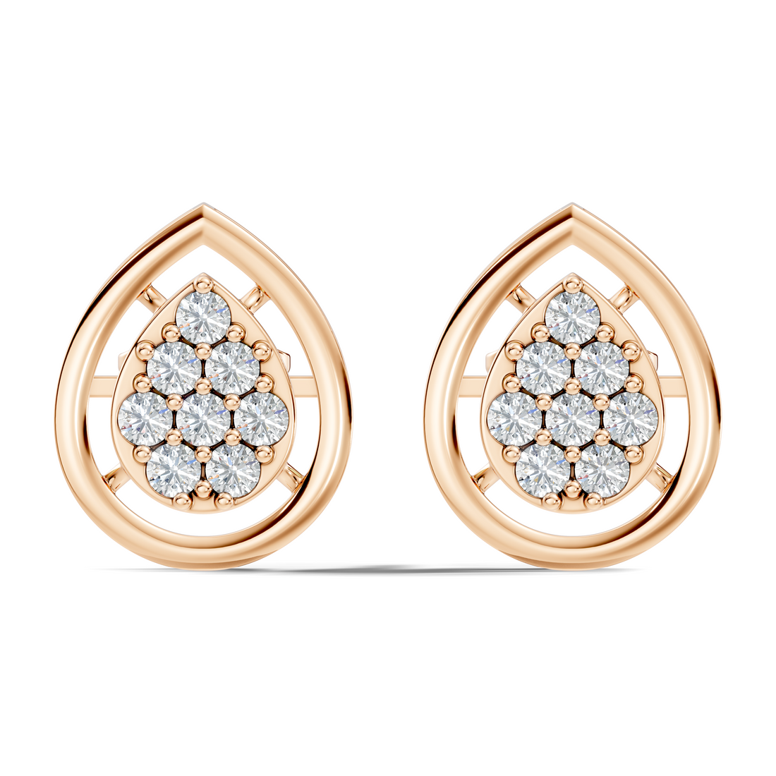 Pear-Shaped Open Frame & Diamond Cluster Stud