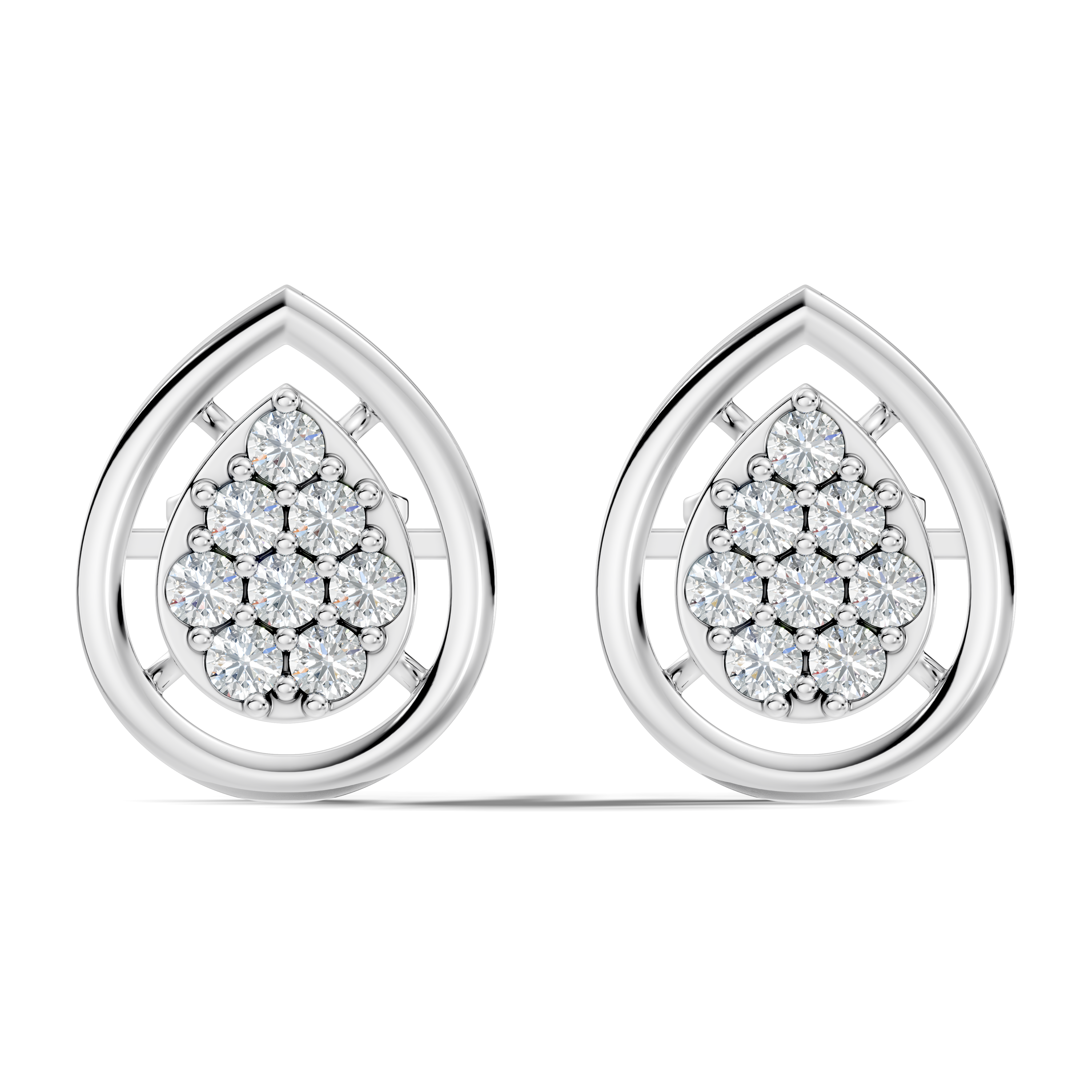 Pear-Shaped Open Frame & Diamond Cluster Stud