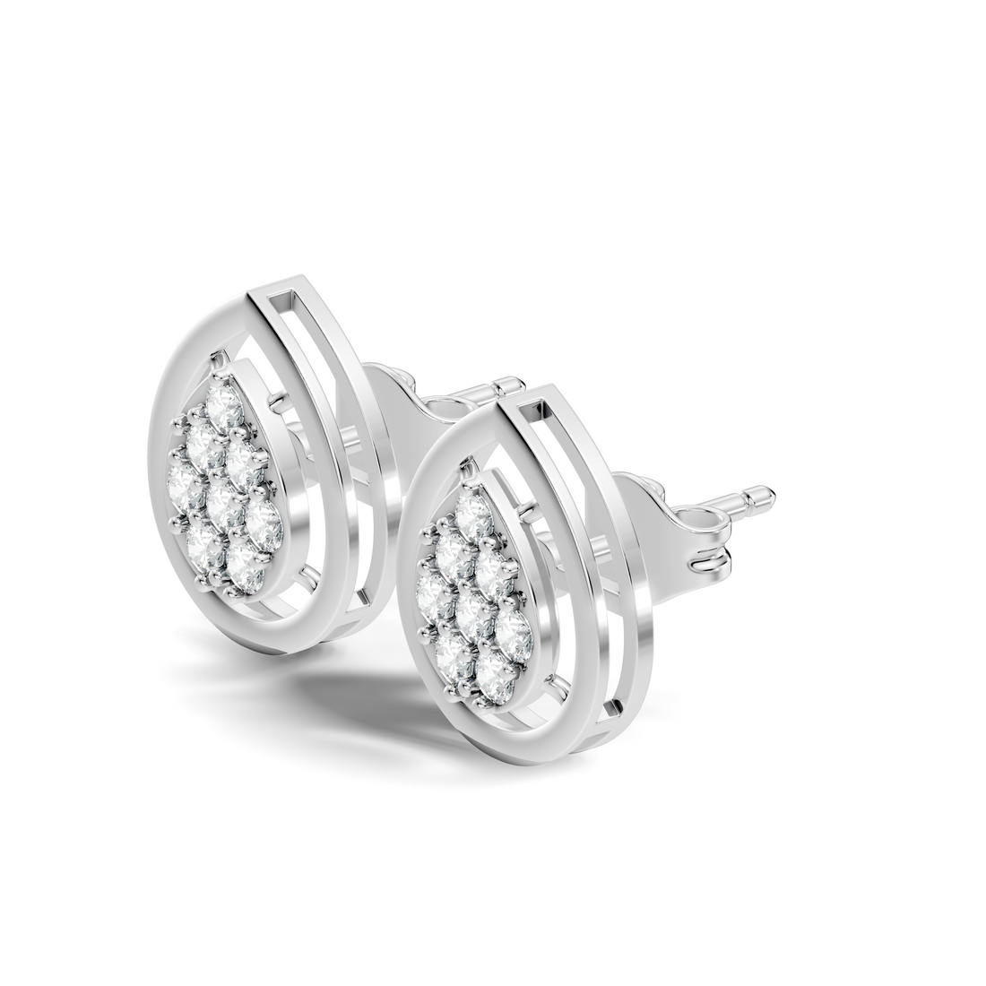 Pear-Shaped Open Frame & Diamond Cluster Stud