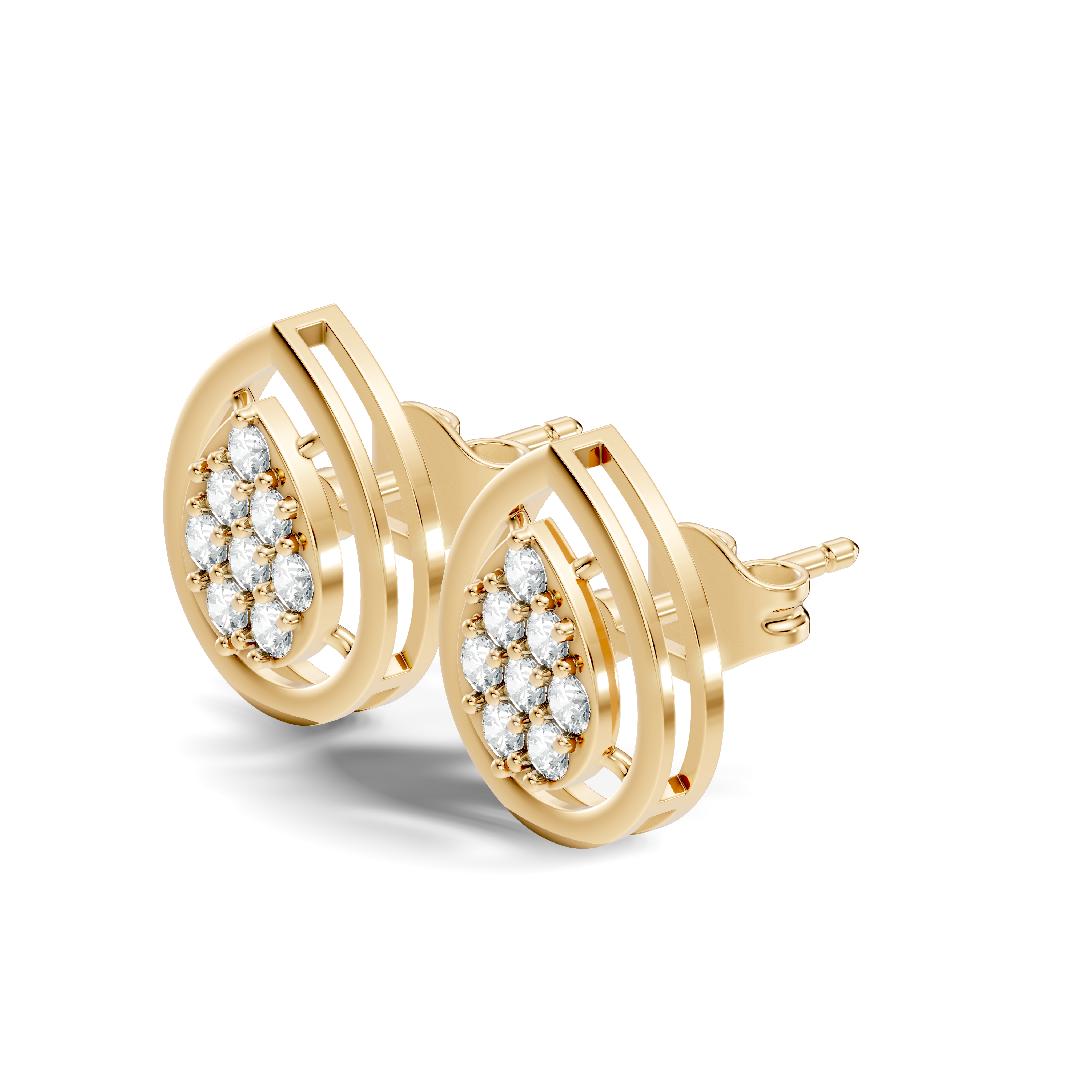 Pear-Shaped Open Frame & Diamond Cluster Stud