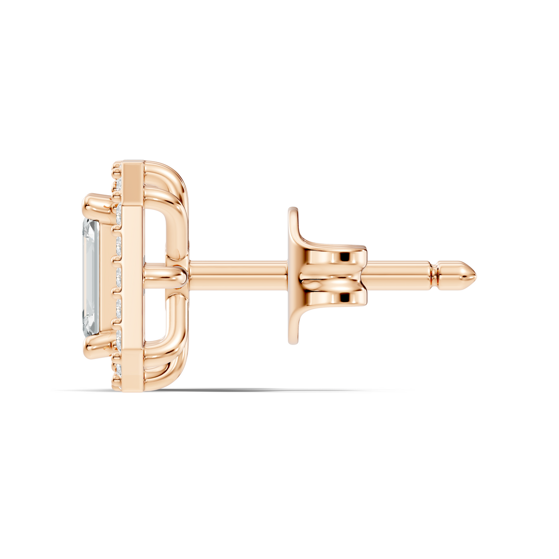 Emerald Cut Solitaire & Diamond Octagon Halo Stud
