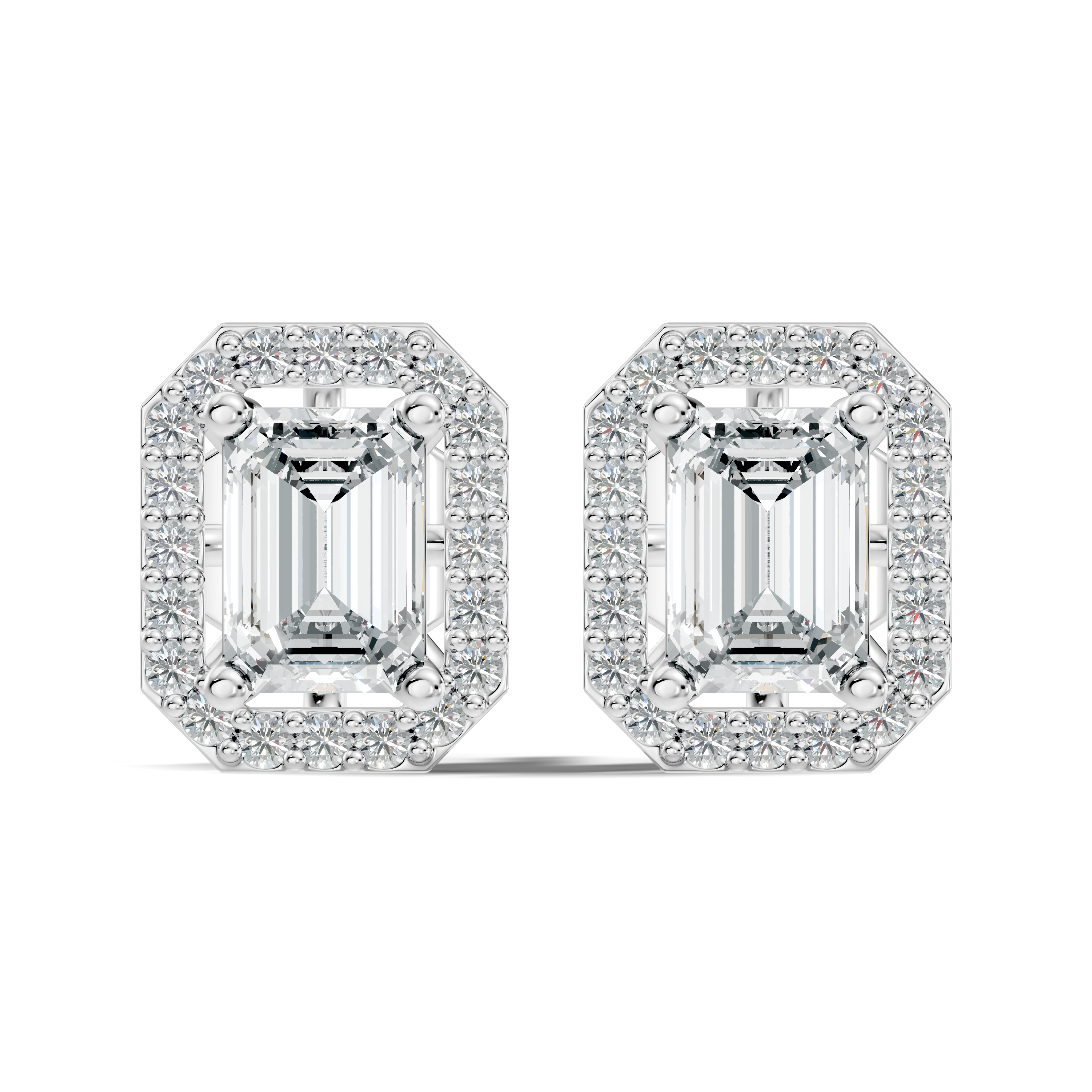 Emerald Cut Solitaire & Diamond Octagon Halo Stud
