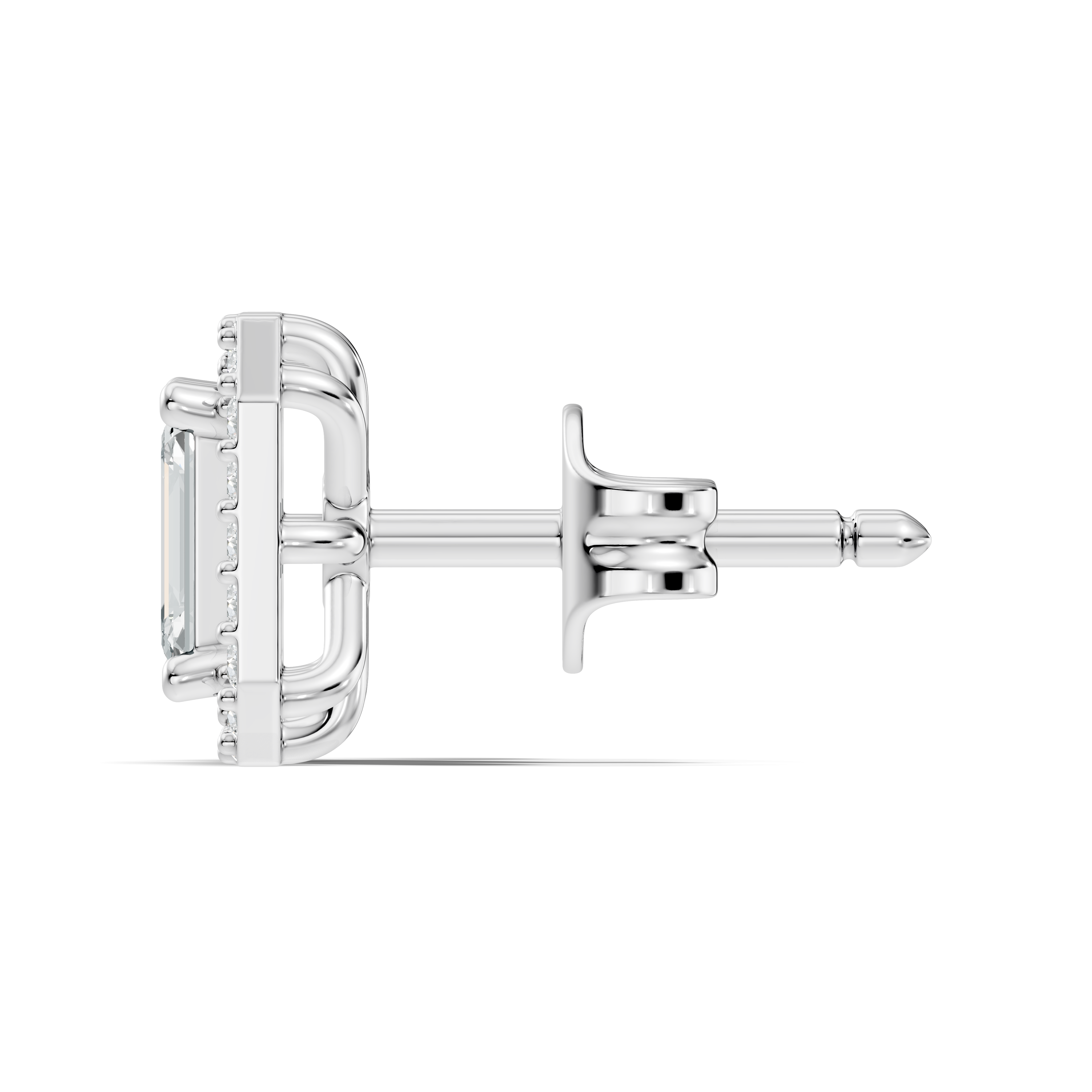 Emerald Cut Solitaire & Diamond Octagon Halo Stud