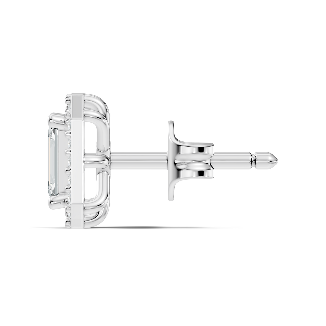 Emerald Cut Solitaire & Diamond Octagon Halo Stud
