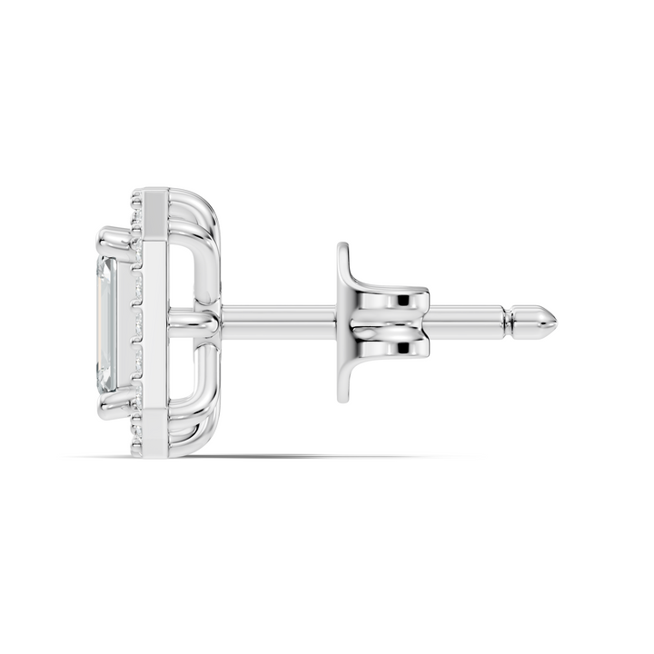 Emerald Cut Solitaire & Diamond Octagon Halo Stud