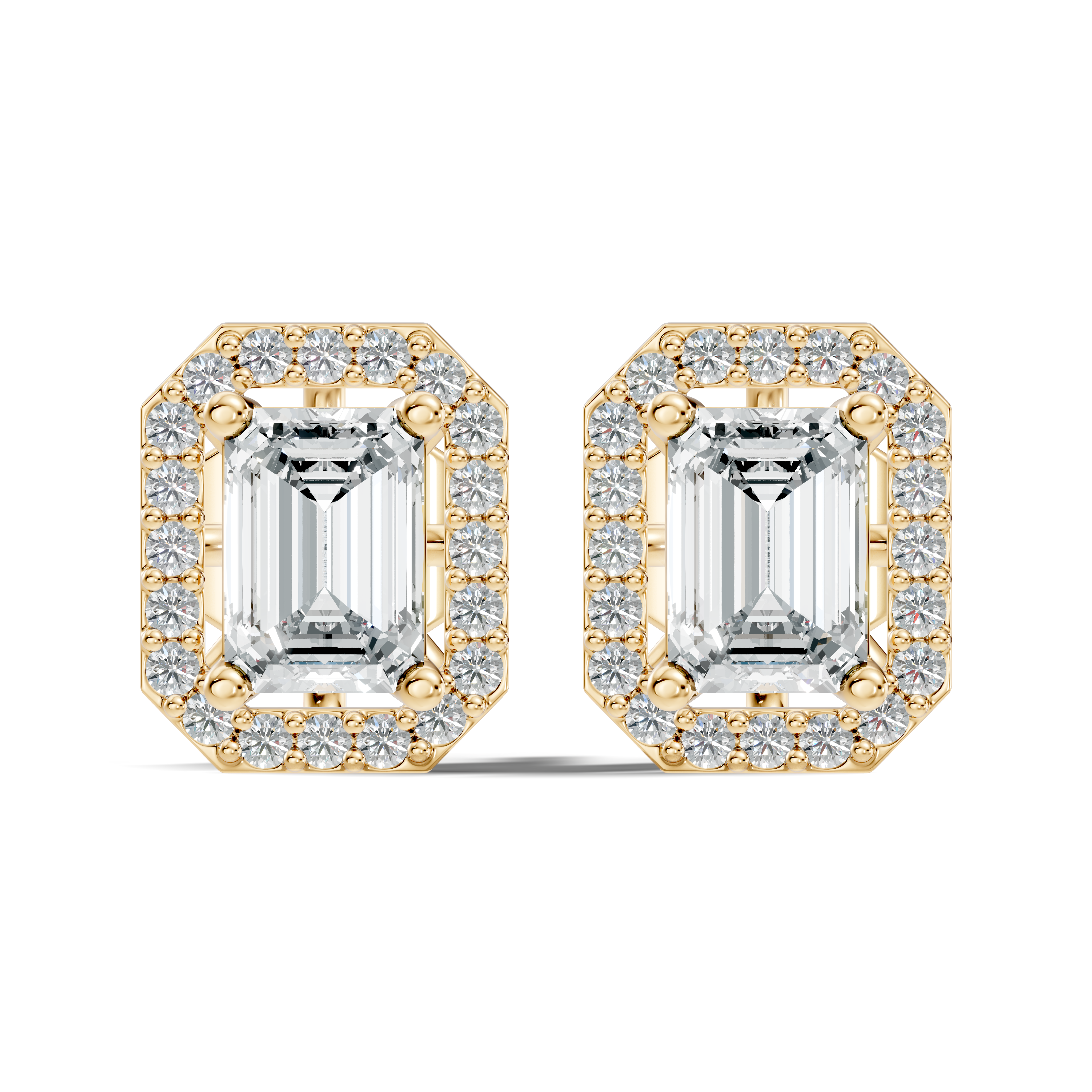 Emerald Cut Solitaire & Diamond Octagon Halo Stud