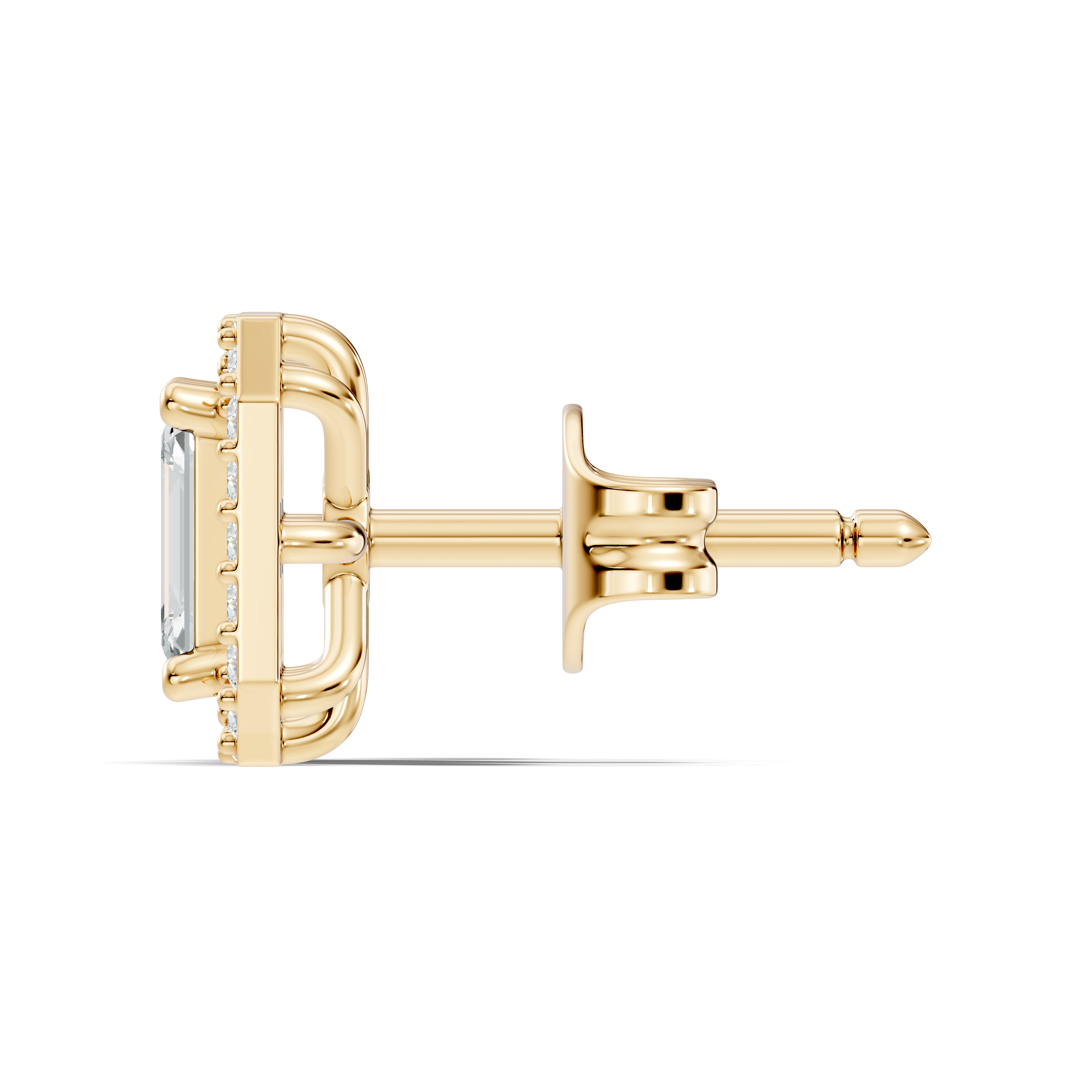 Emerald Cut Solitaire & Diamond Octagon Halo Stud