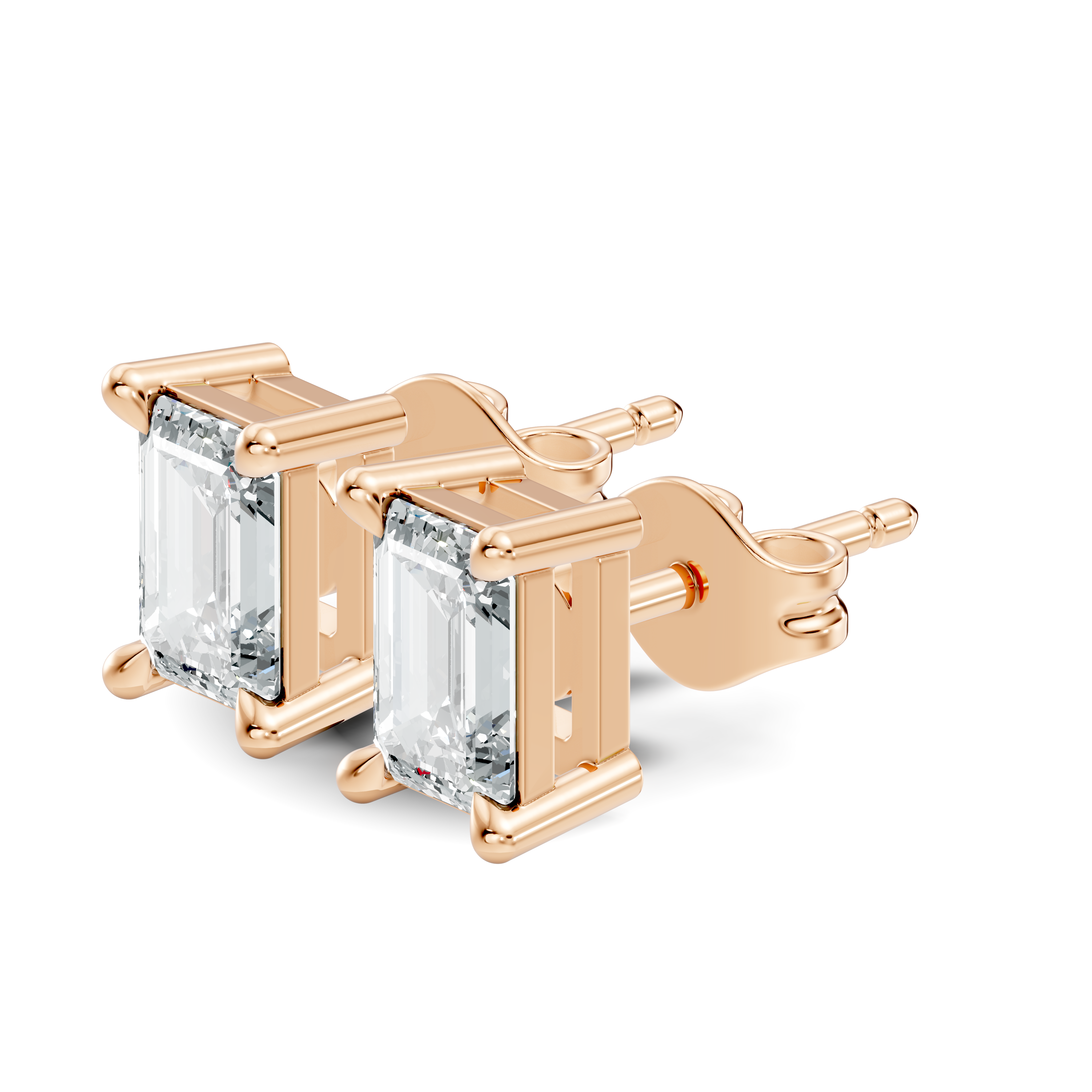 Classic Emerald Cut Solitaire Diamond Stud