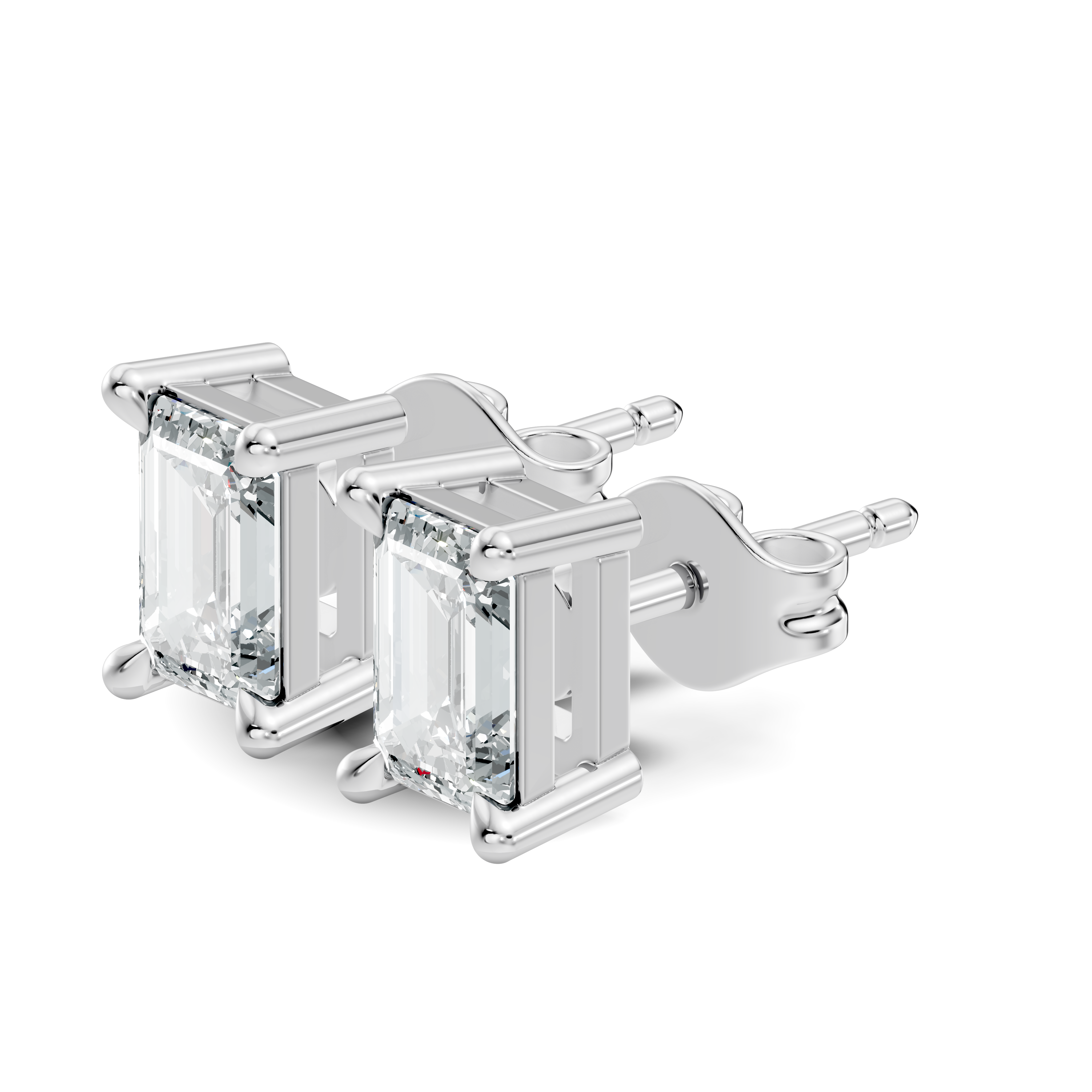 Classic Emerald Cut Solitaire Diamond Stud