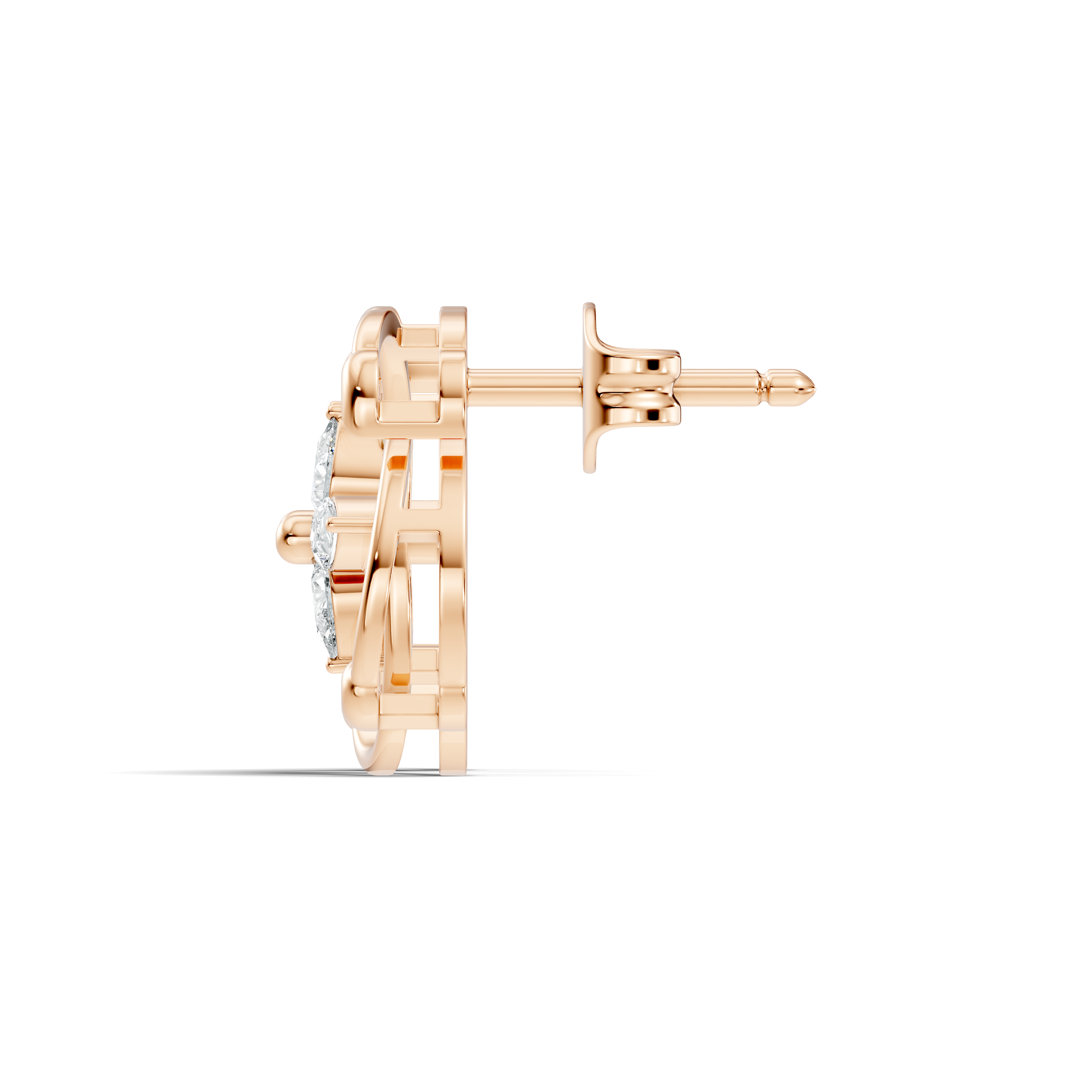 Pear Diamond Four-Petal Flower & Pinwheel Swirl Stud