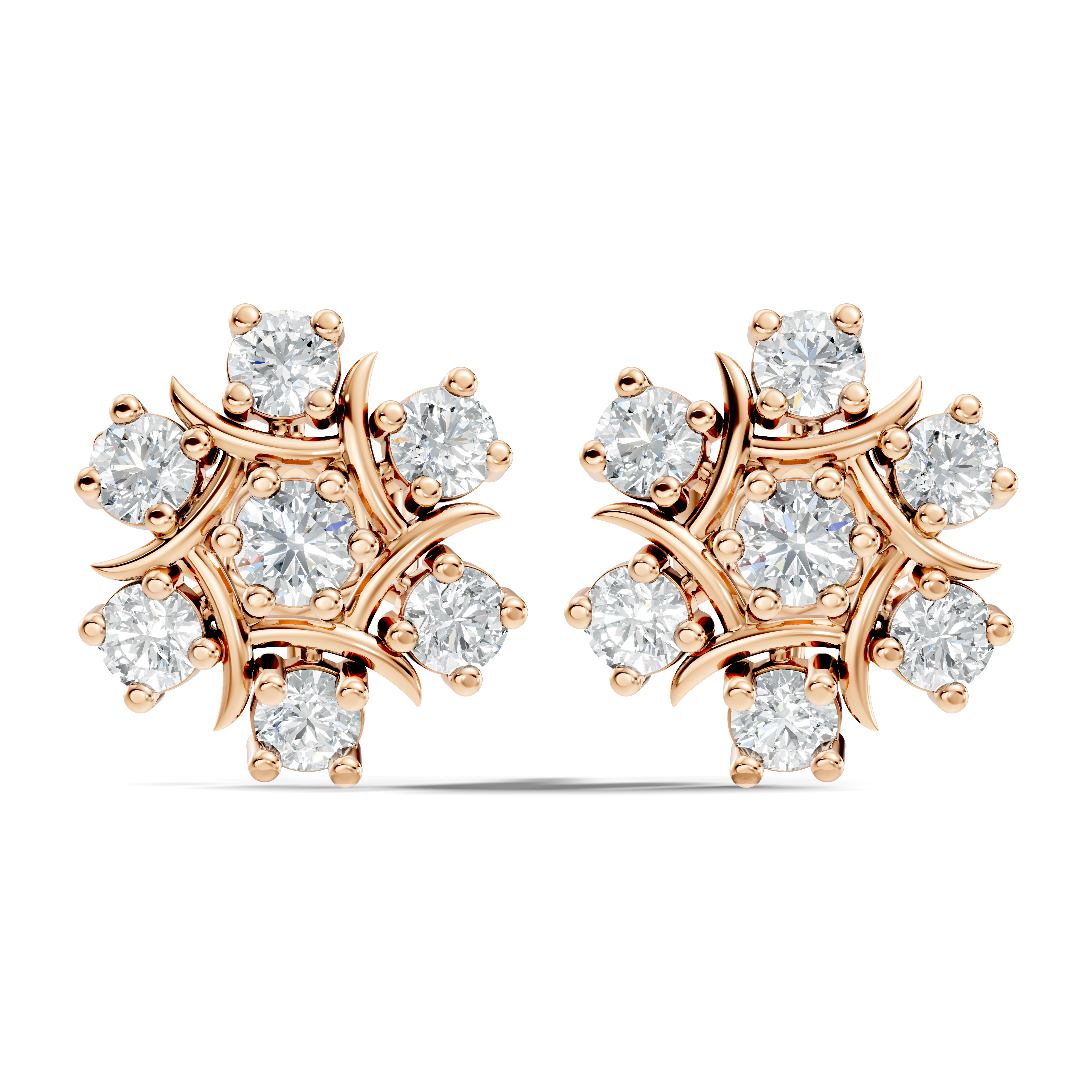 Round Diamond Snowflake Floral Cluster Stud