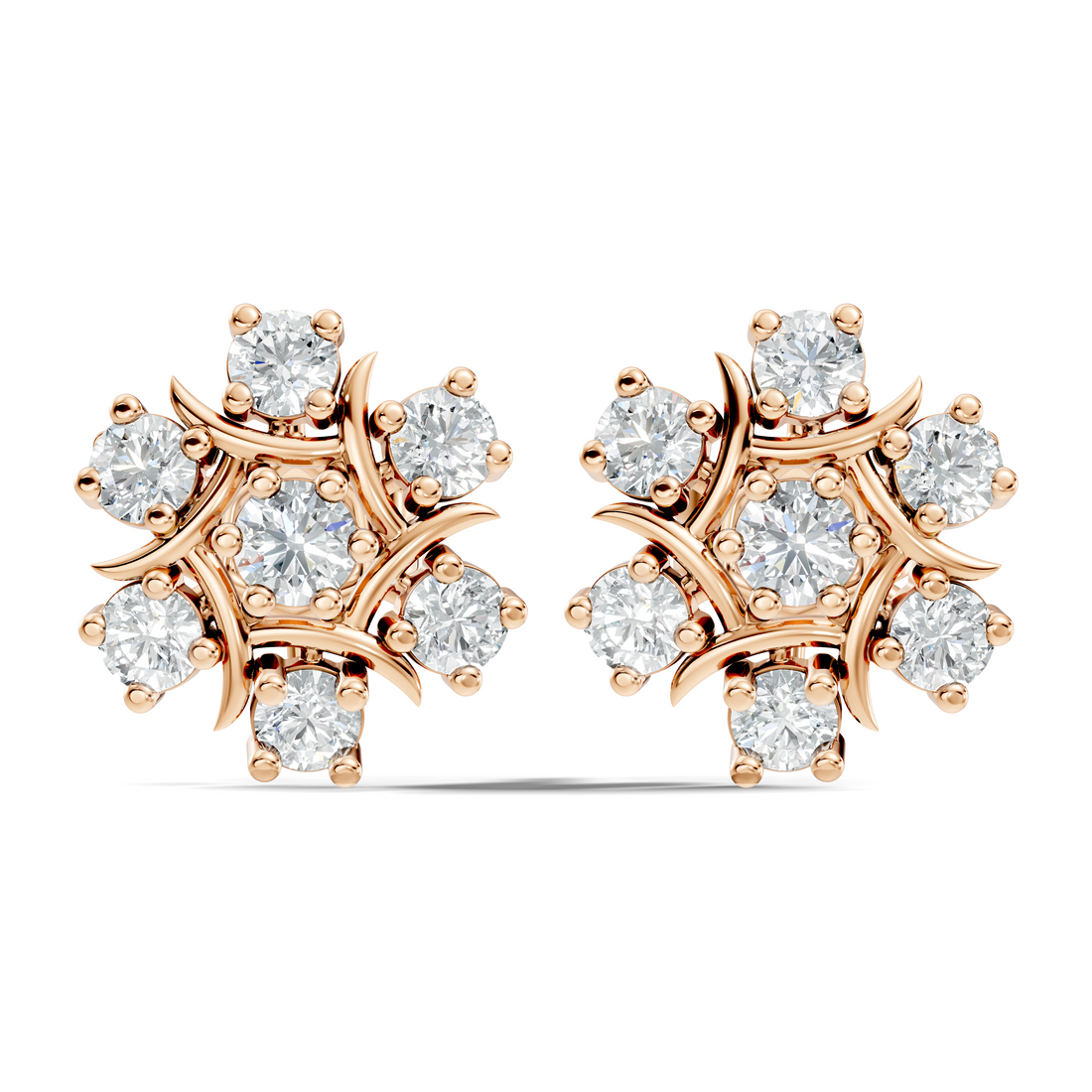 Round Diamond Snowflake Floral Cluster Stud