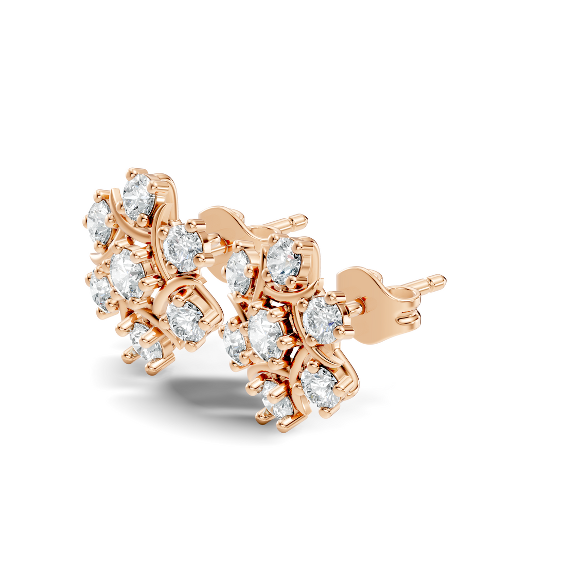 Round Diamond Snowflake Floral Cluster Stud